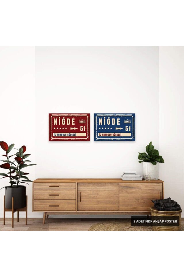 PS1090 - Niğde Şehir Tabelası Retro Mdf Ahşap Poster Set (2 Adet - 20x30cm)