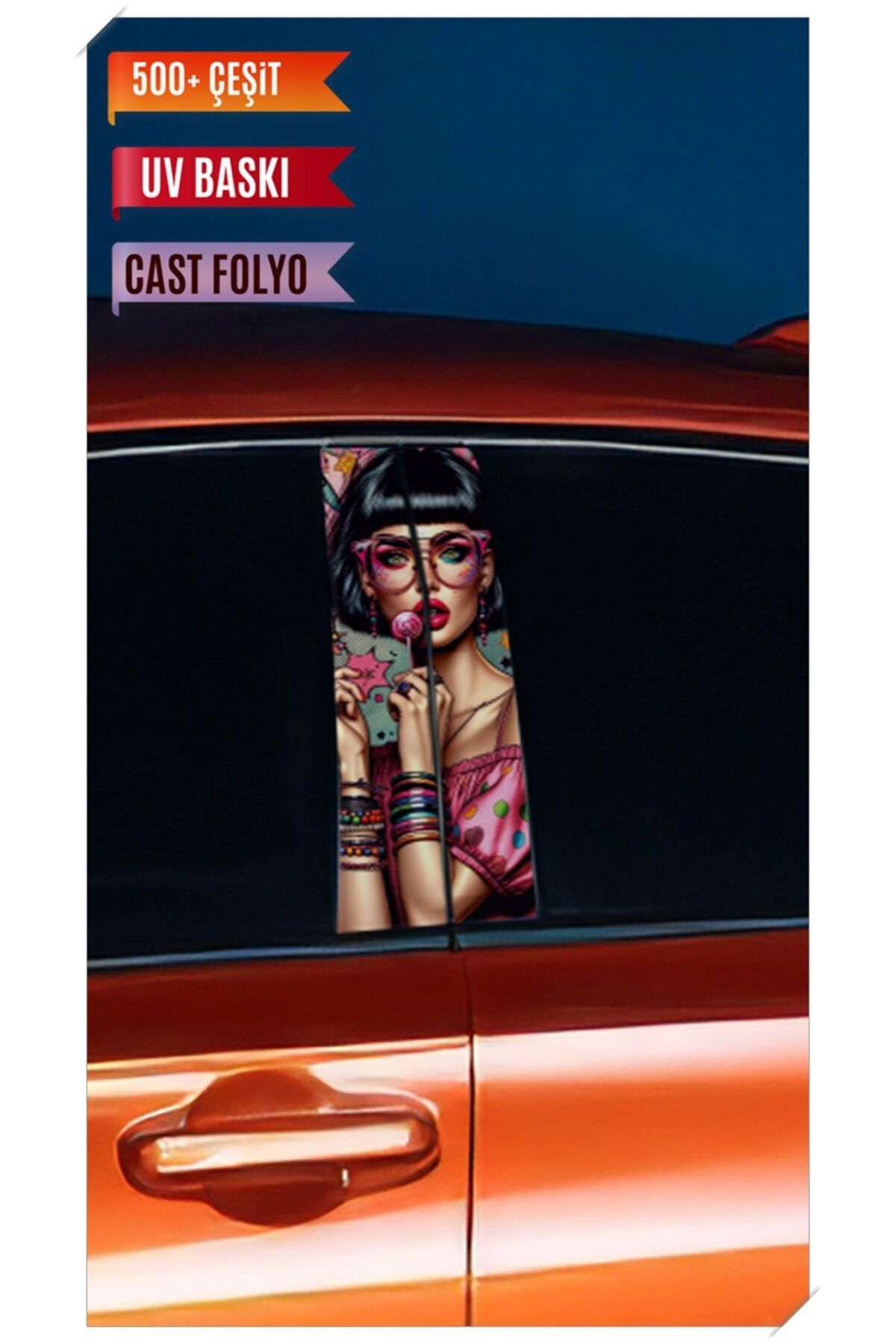 Araç Kapı Direk Kaplama Folyosu Kız Desenli (Sağ Sol Takım) (2 Adet) - 22x50 Cm