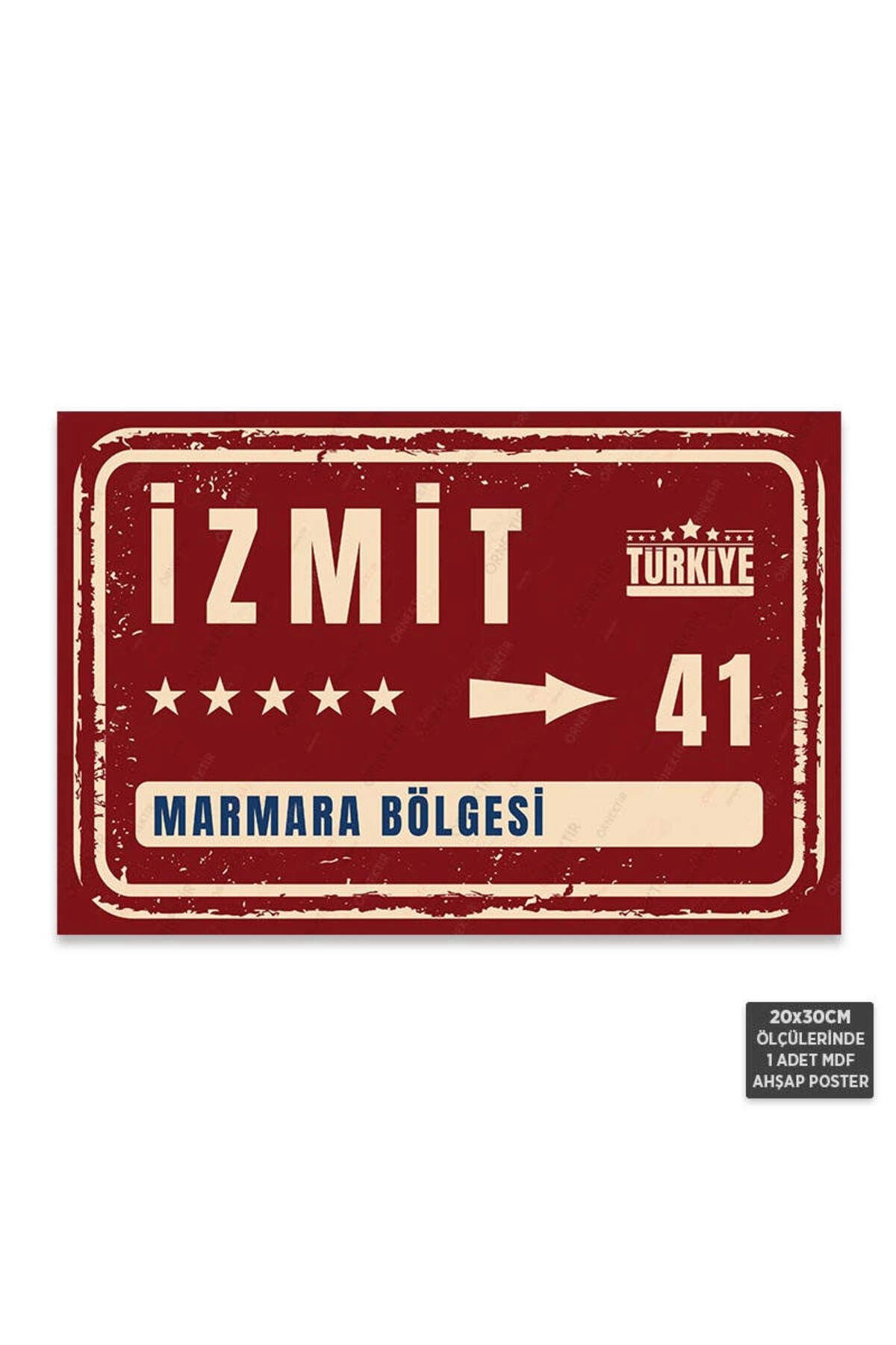 PT1113 - İzmit Şehir Tabelası Retro Mdf Ahşap Poster (20x30cm)