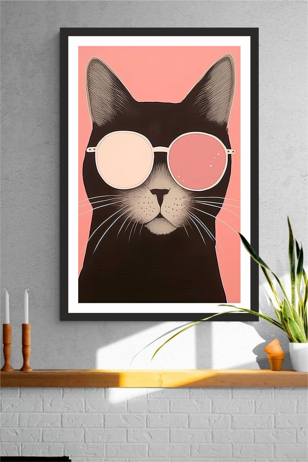 Kedi tasarımlı Çerçeve Görünümlü Mdf Tablo