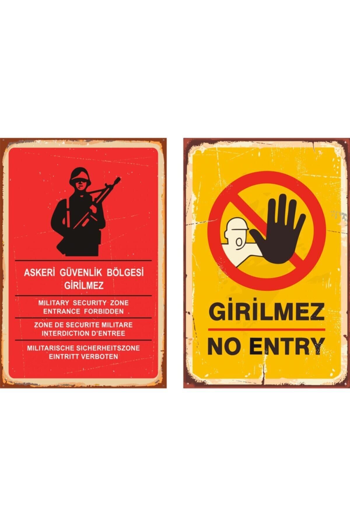 Kırmızı Girilmez Tasarımlı Retro Ahşap Poster 2li