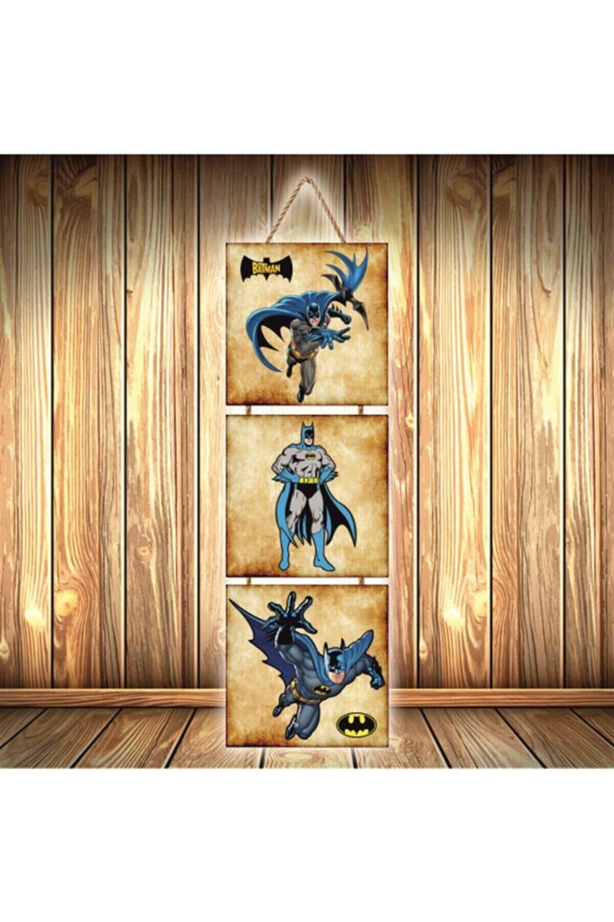 Batman Tasarımlı Üçlü Retro Ahşap Poster Ü367