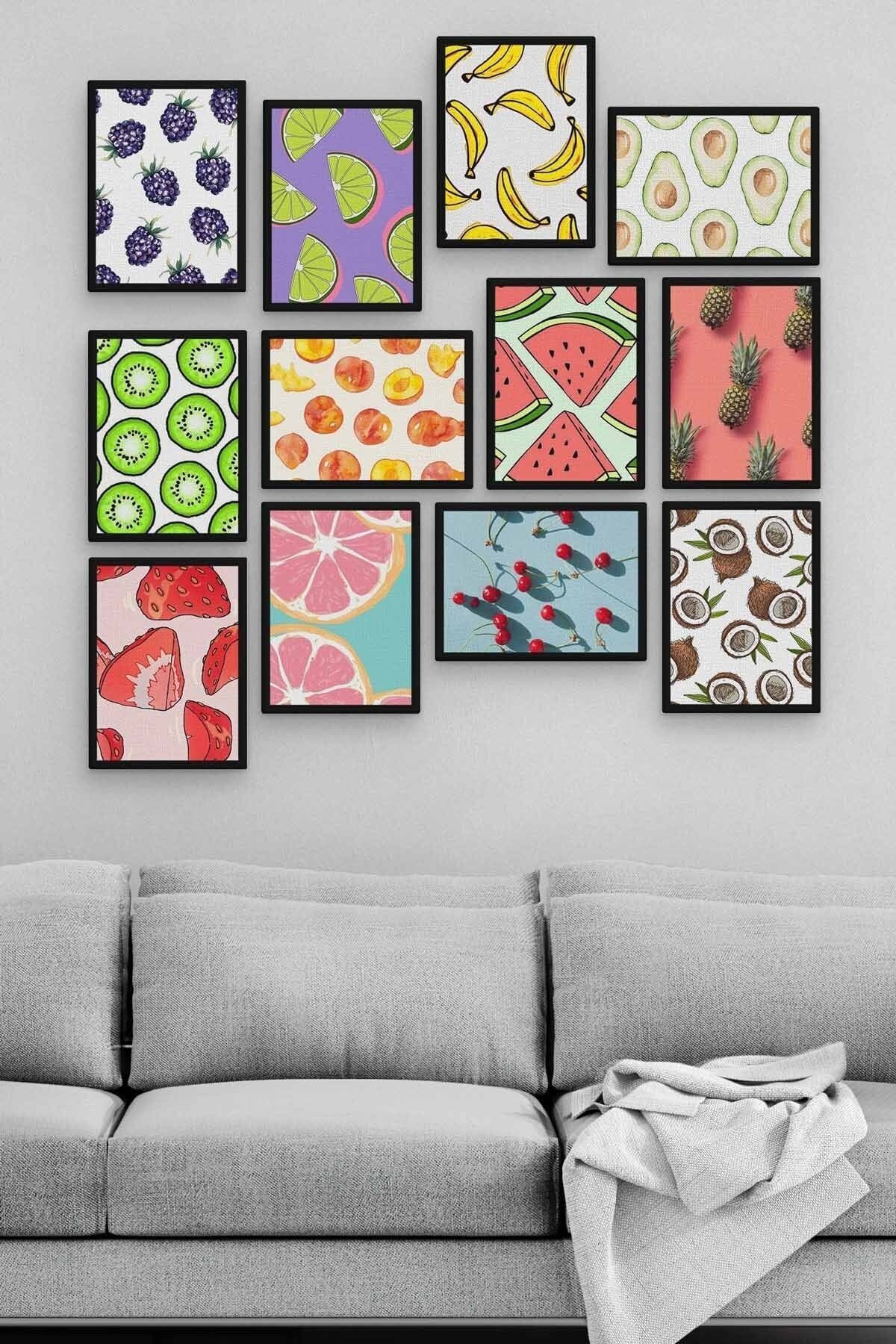 Meyveler 12 Parça Ahşap Mdf Tablo Zlltb314