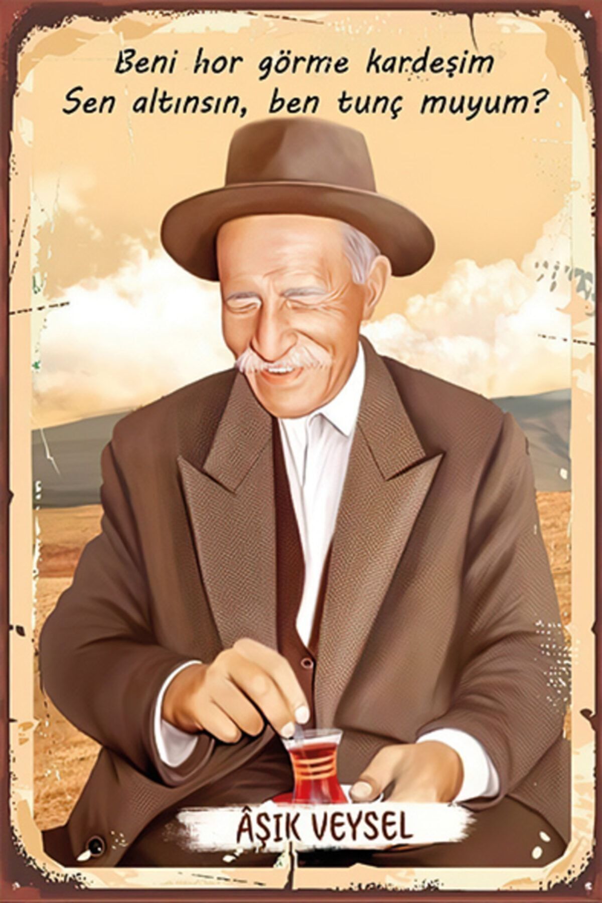 Aşık Veysel Retro Ahşap Poster