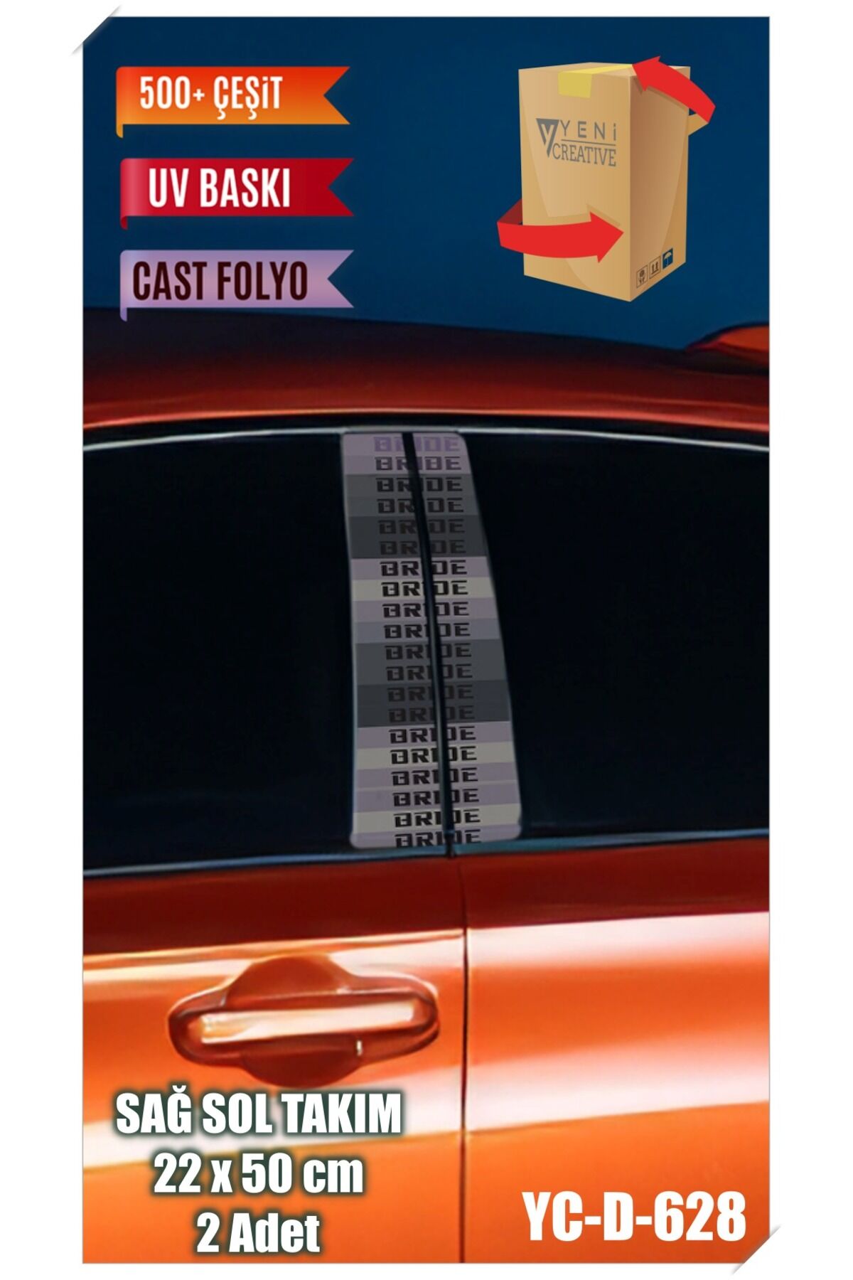 Araç Kapı Direk Kaplama Folyosu Bride Desenli (SAĞ SOL TAKIM) (2 ADET) - 22x50 Cm