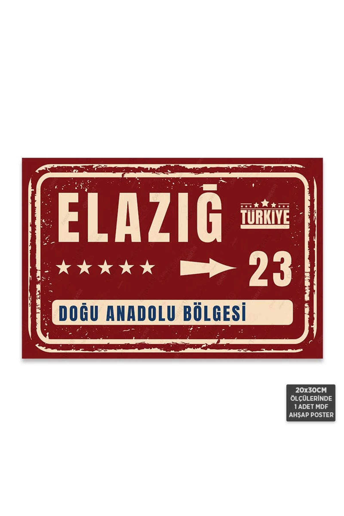 PT1075 - Elazığ Şehir Tabelası Retro Mdf Ahşap Poster (20x30cm)