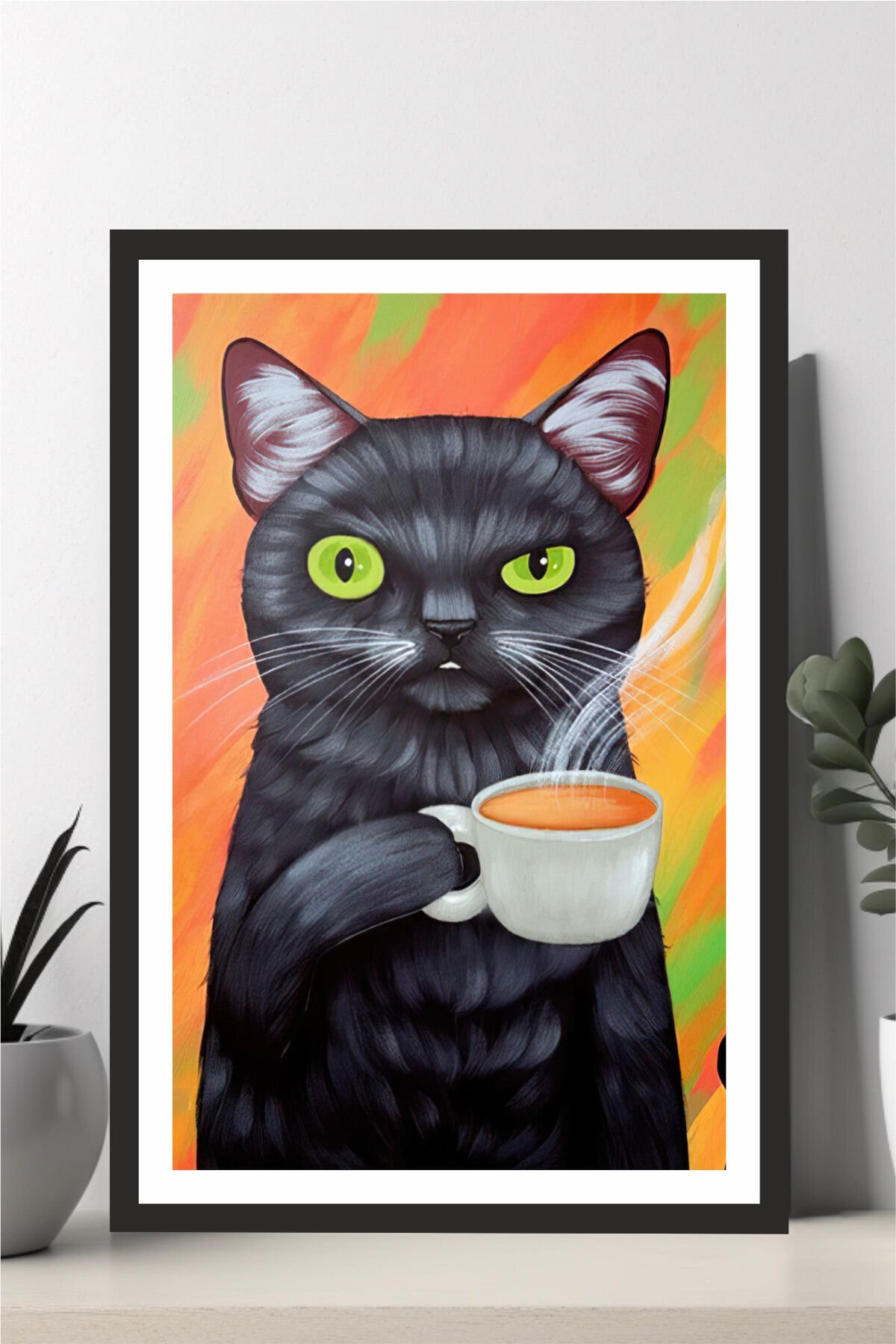 Kedi tasarımlı Çerçeve Görünümlü Mdf Tablo