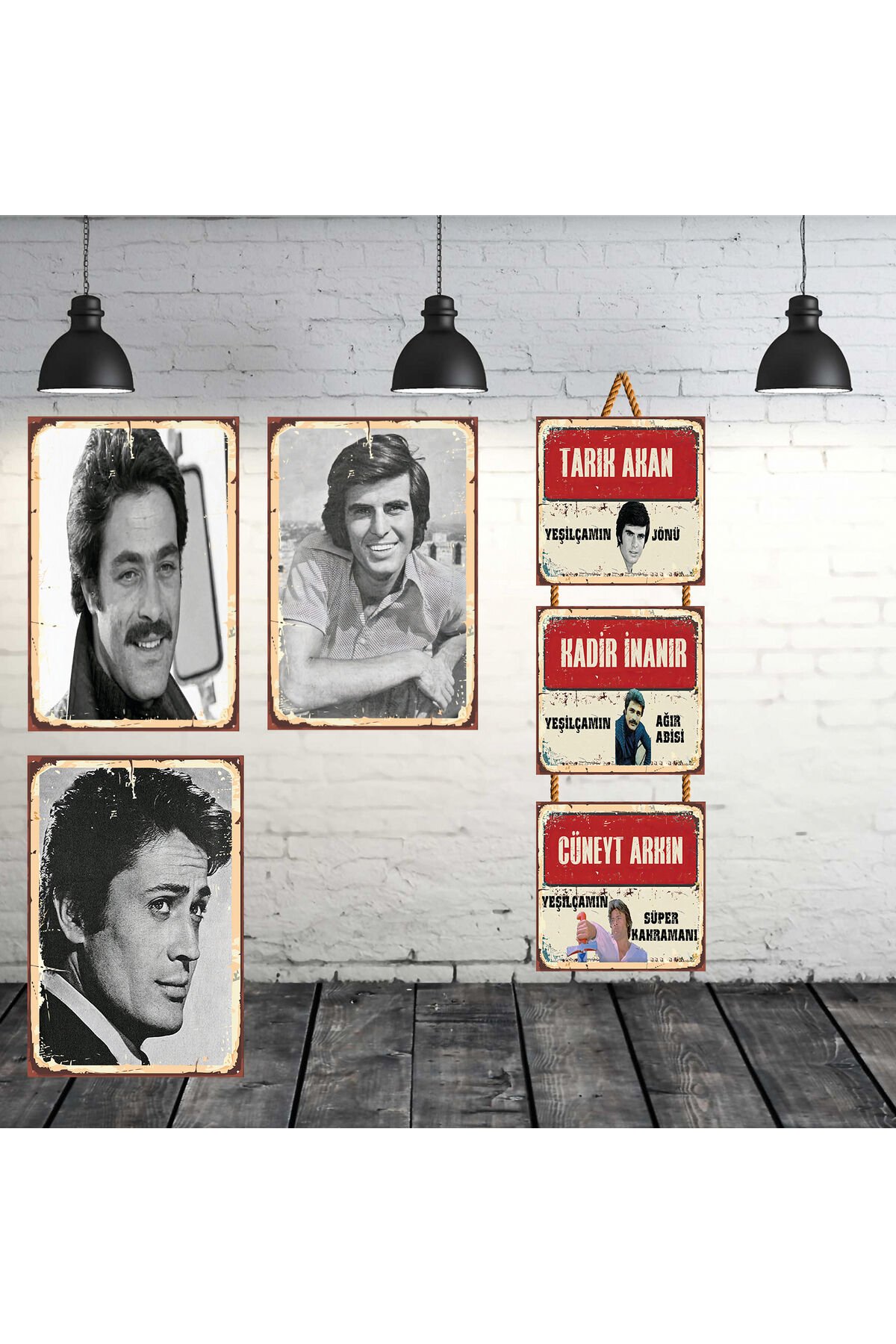 Tarık Akan Cüneyt Arkın & Kadir İnanır Seti 3 Adet 20x30 Cm 3 Adet 15x15 Cm Retro Ahşap Tablo