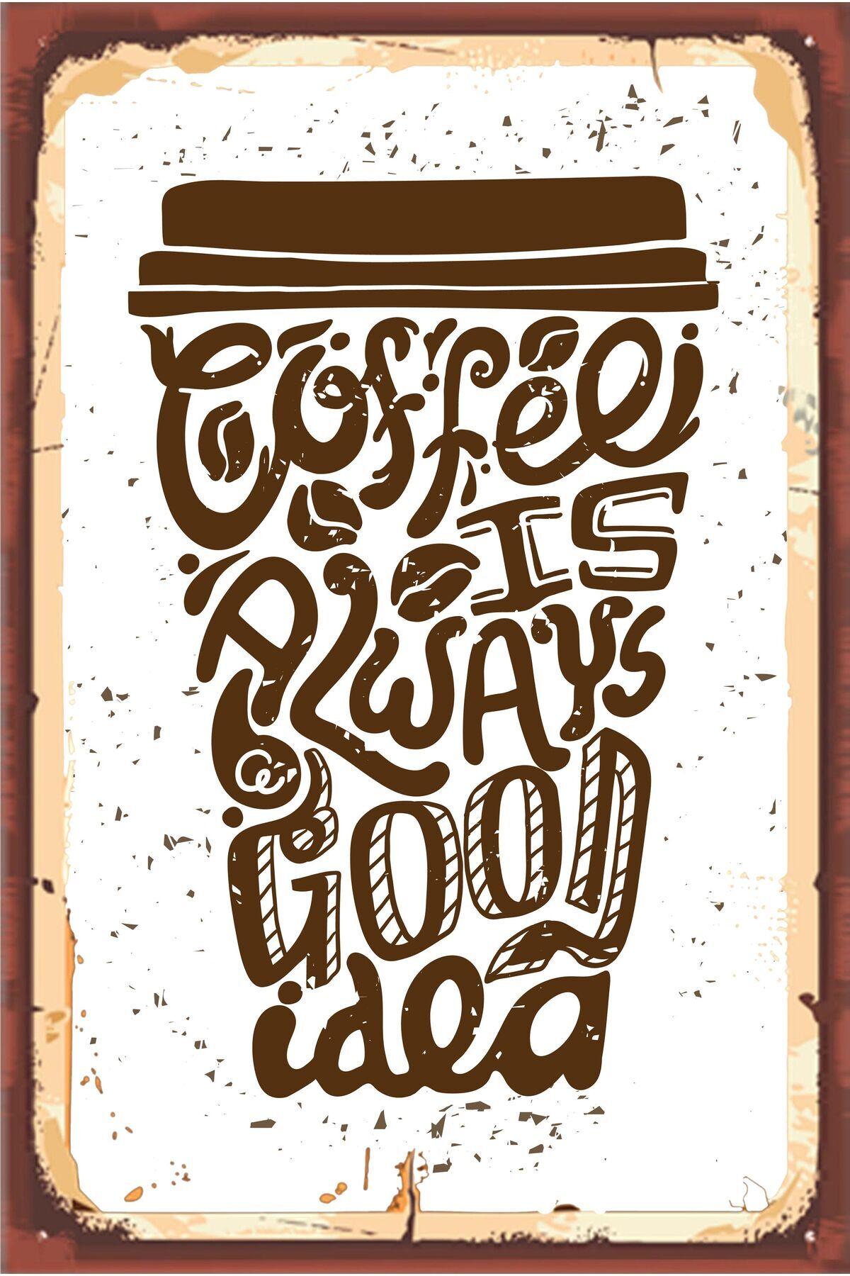 Çay ve Kahve Tasarımlı Ahşap Poster