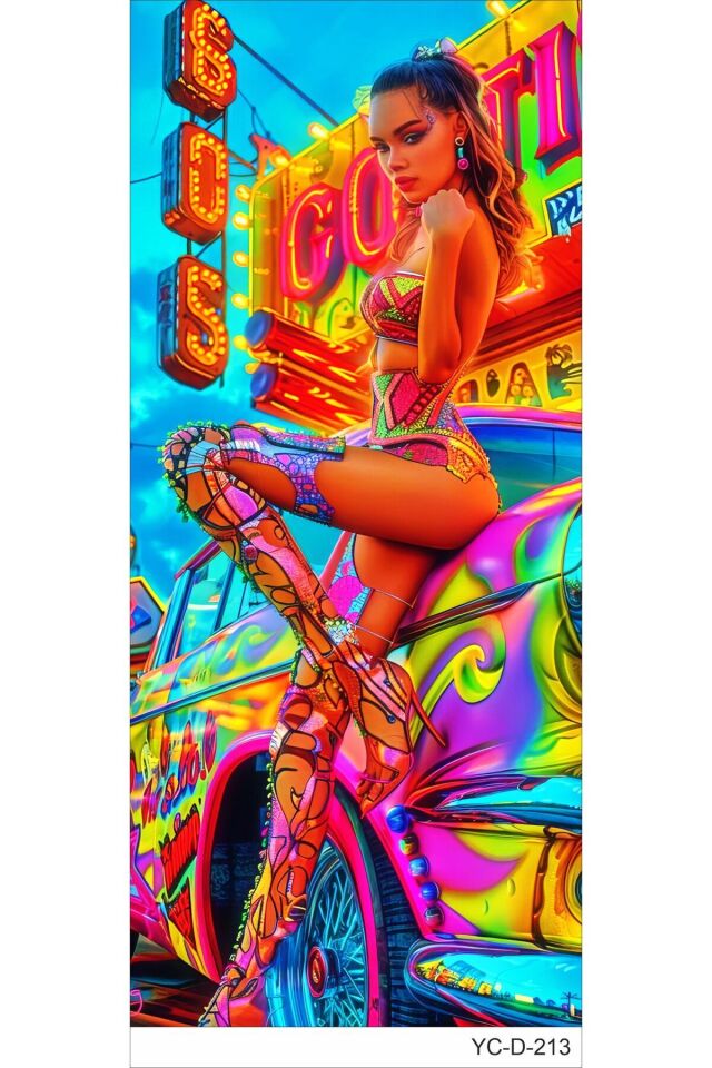 Araç Kapı Direk Kaplama Folyosu Kız Desenli (Sağ Sol Takım) (2 Adet) - 22x50 Cm