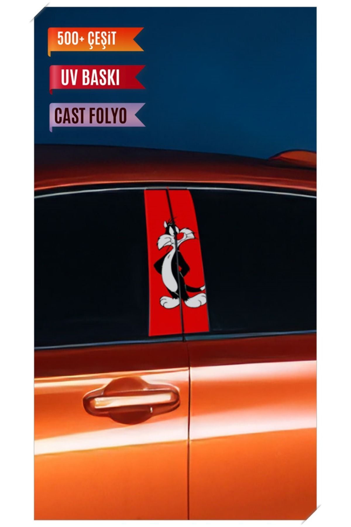 Araç Kapı Direk Kaplama Folyosu Kedi Desenli (Sağ Sol Takım) (2 Adet) - 22x50 Cm