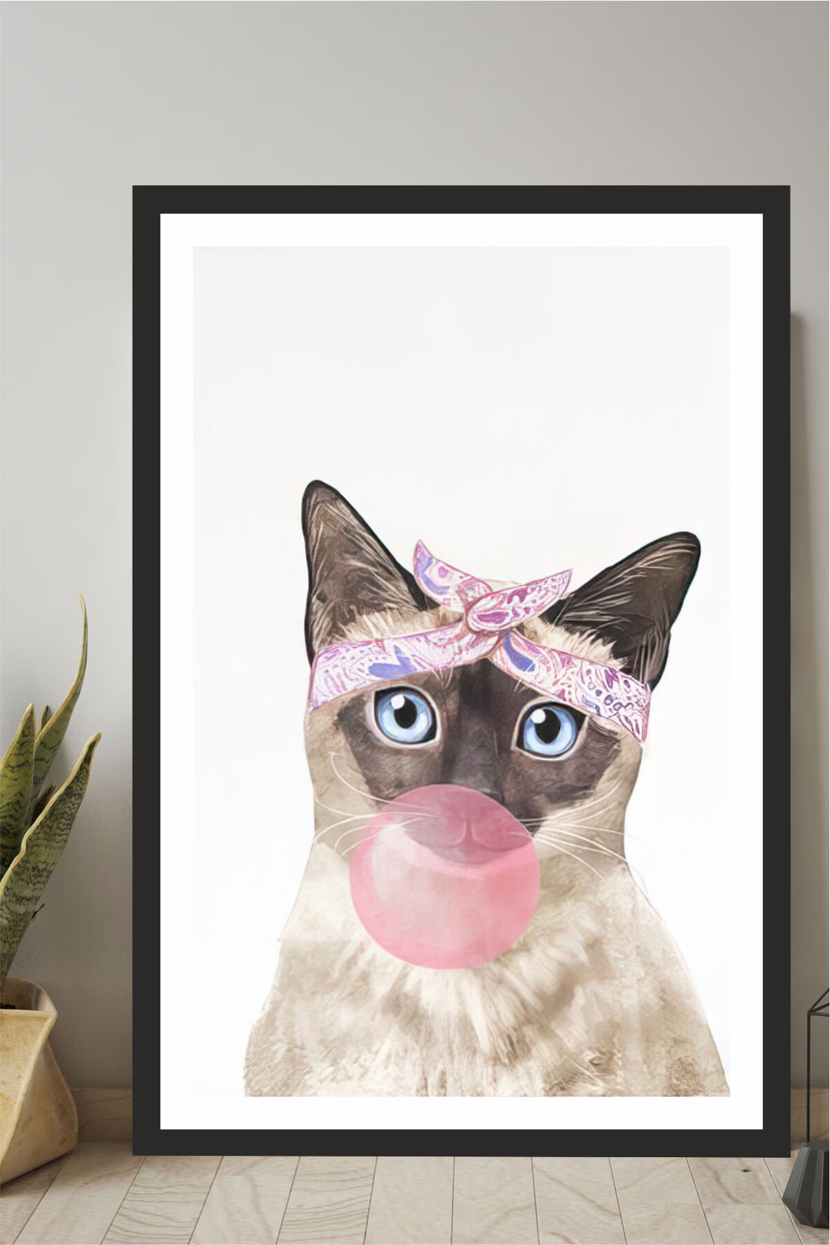 Kedi tasarımlı Çerçeve Görünümlü Mdf Tablo