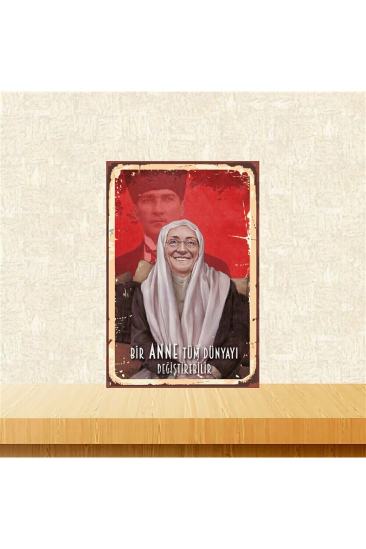 Zübeyde Hanım Bir Anne Tüm Dünyayı Değiştirebilir 20-30 Cm Retro Ahşap Tablo Tkfx4730