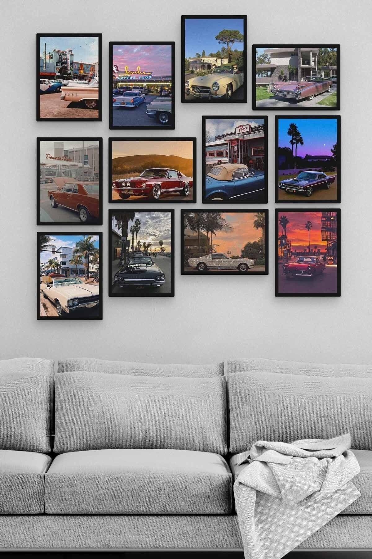 Klasik Arabalar 12 Parça Ahşap Mdf Tablo Zlltb274