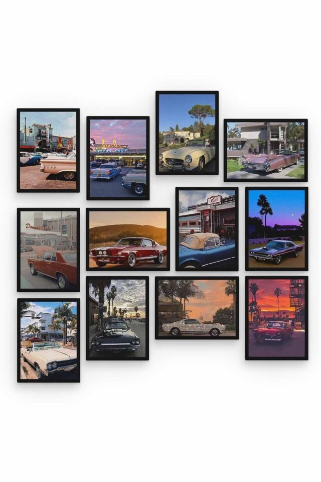 Klasik Arabalar 12 Parça Ahşap Mdf Tablo Zlltb274