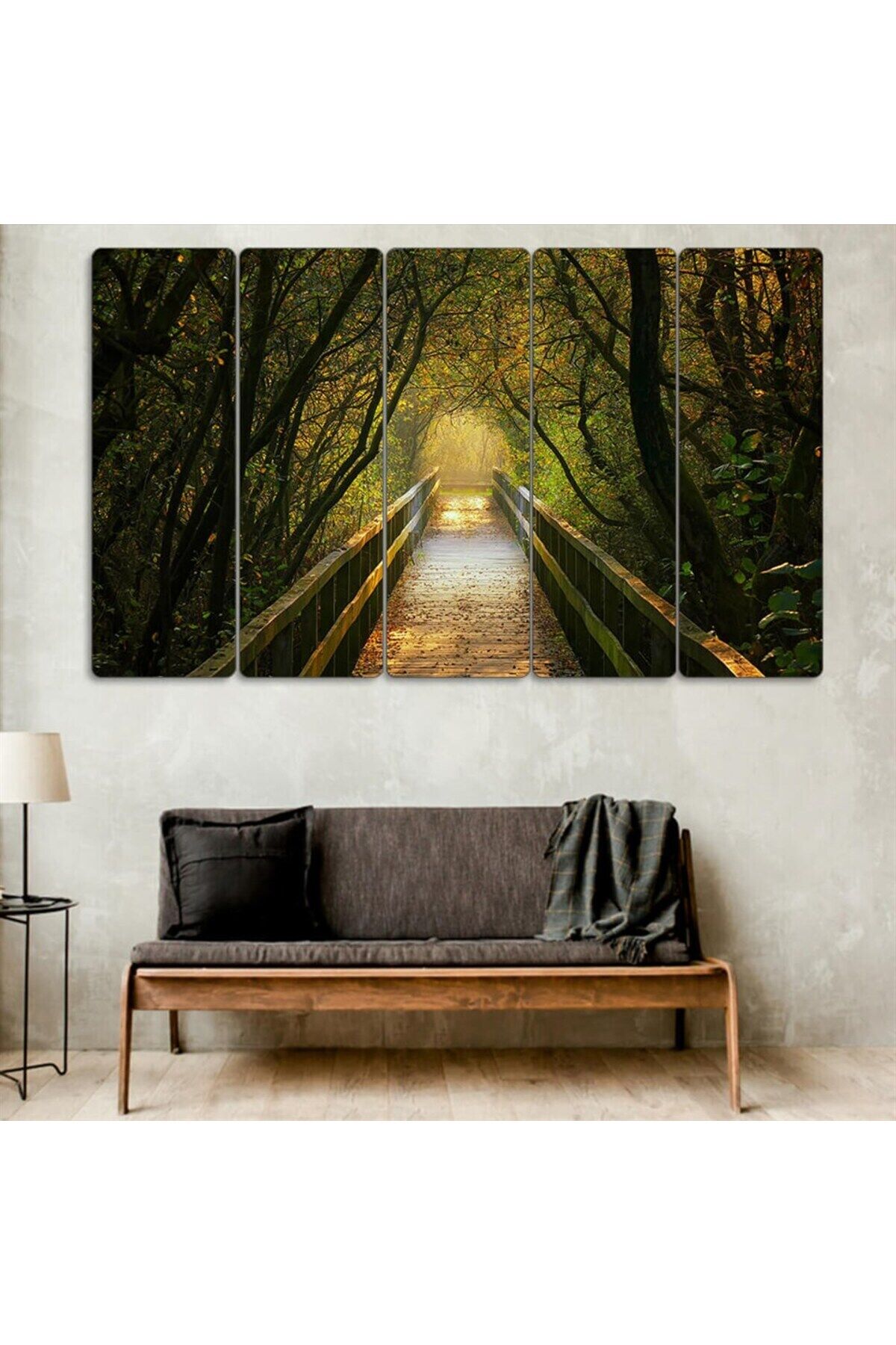 Ormandaki Ahşap Köprü - 5 Parçalı Tablo