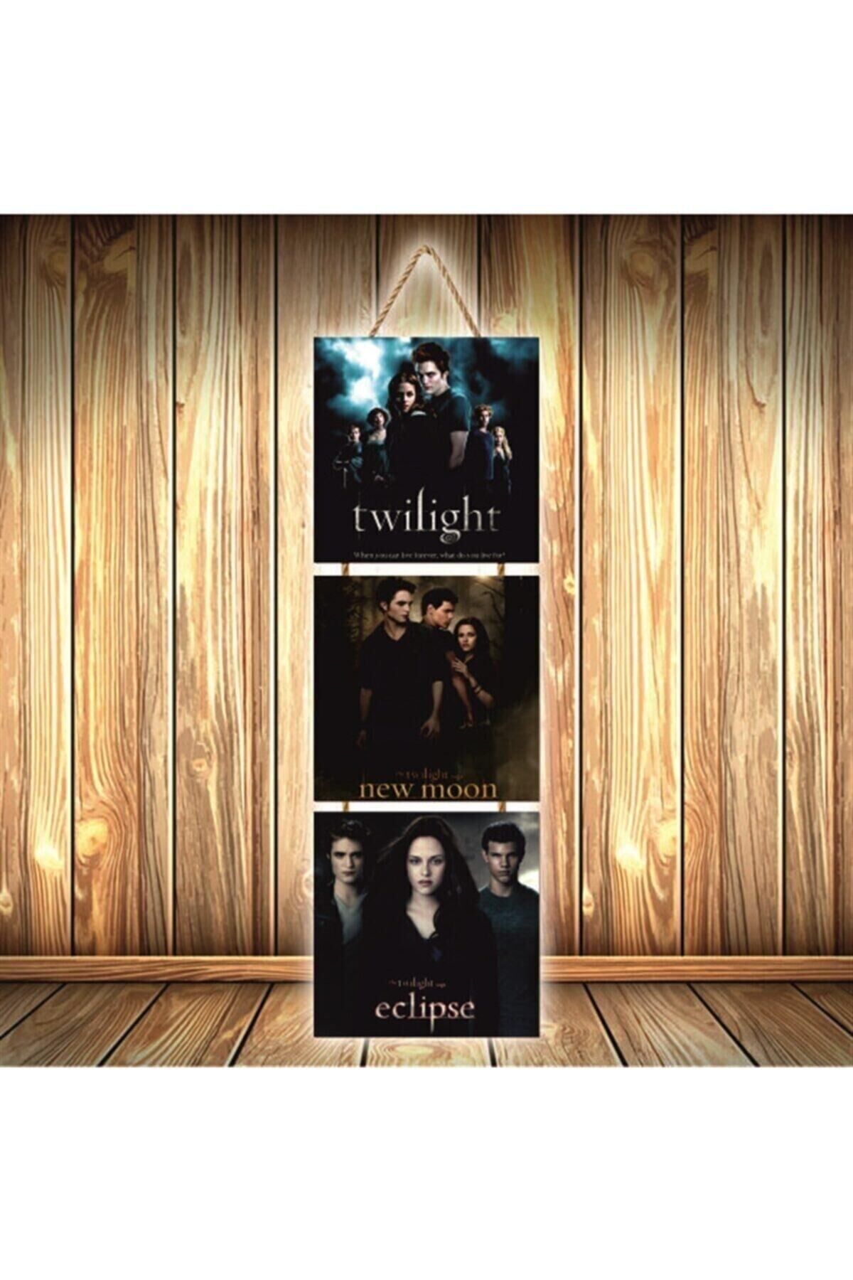 Twilight Tasarımlı Üçlü Retro Ahşap Poster Ü284