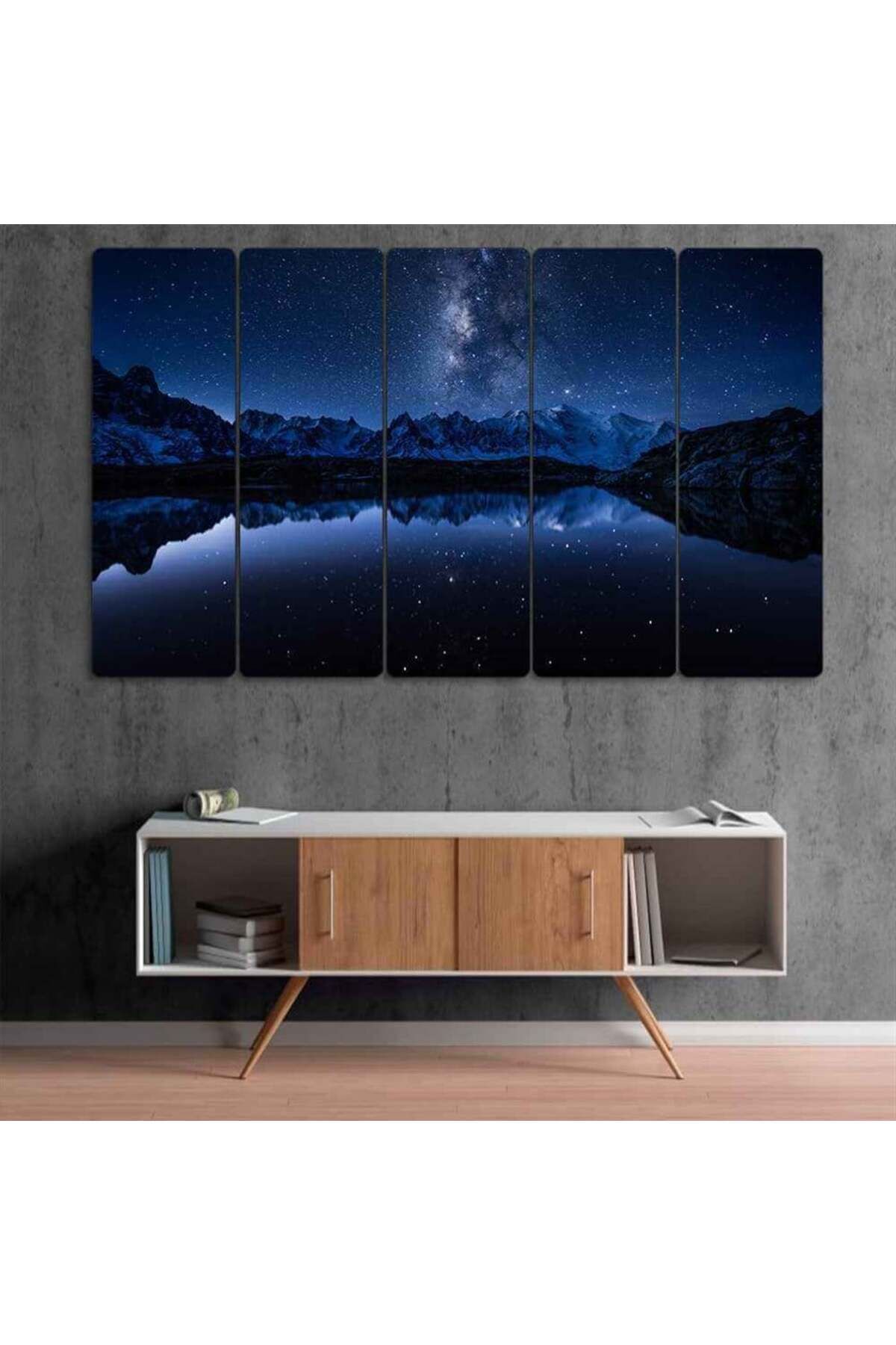 Chesery Gölü Fransa Alpleri, Gece - 5 Parçalı Tablo