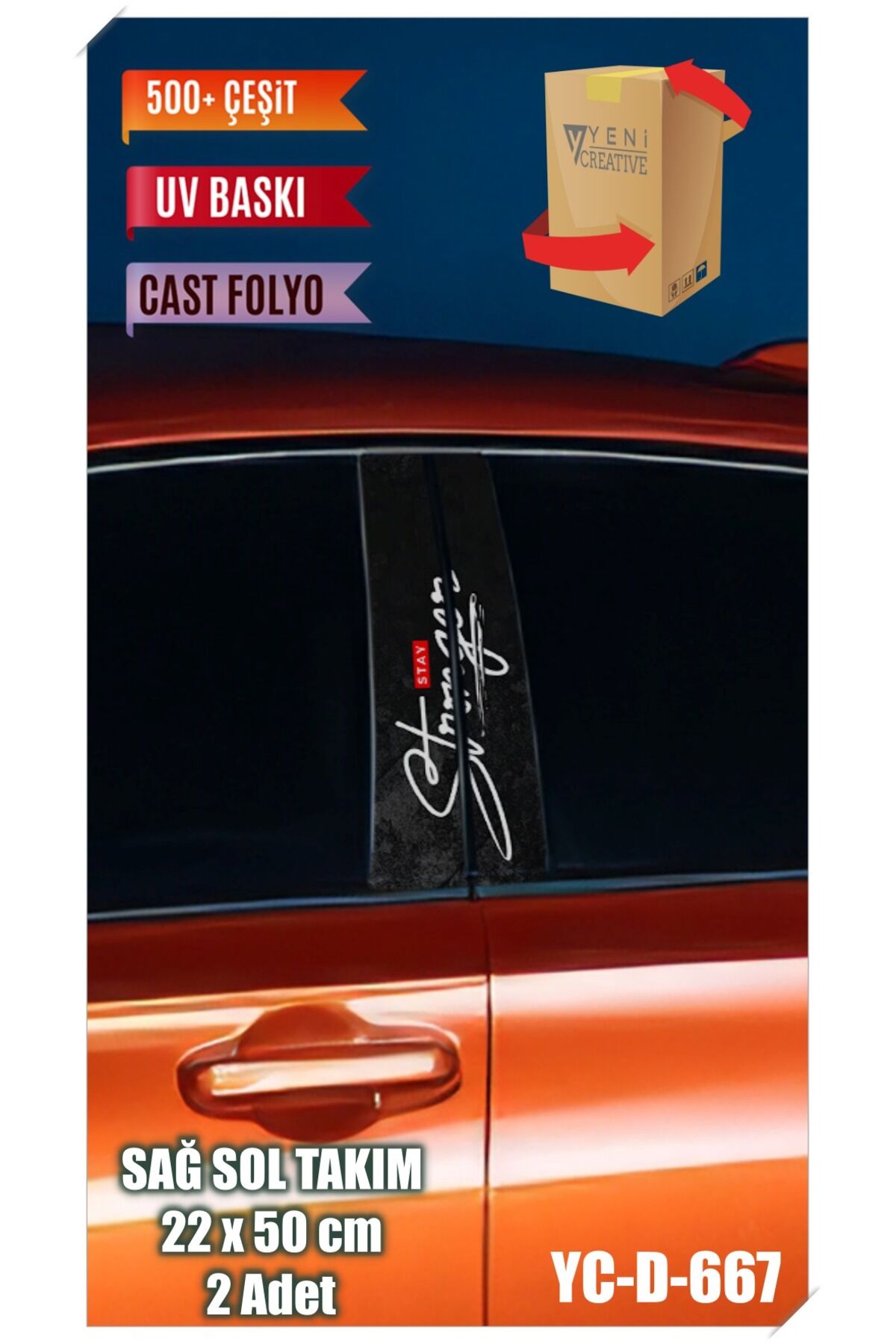 Araç Kapı Direk Kaplama Folyosu Desenli (SAĞ SOL TAKIM) (2 ADET) - 22x50 Cm