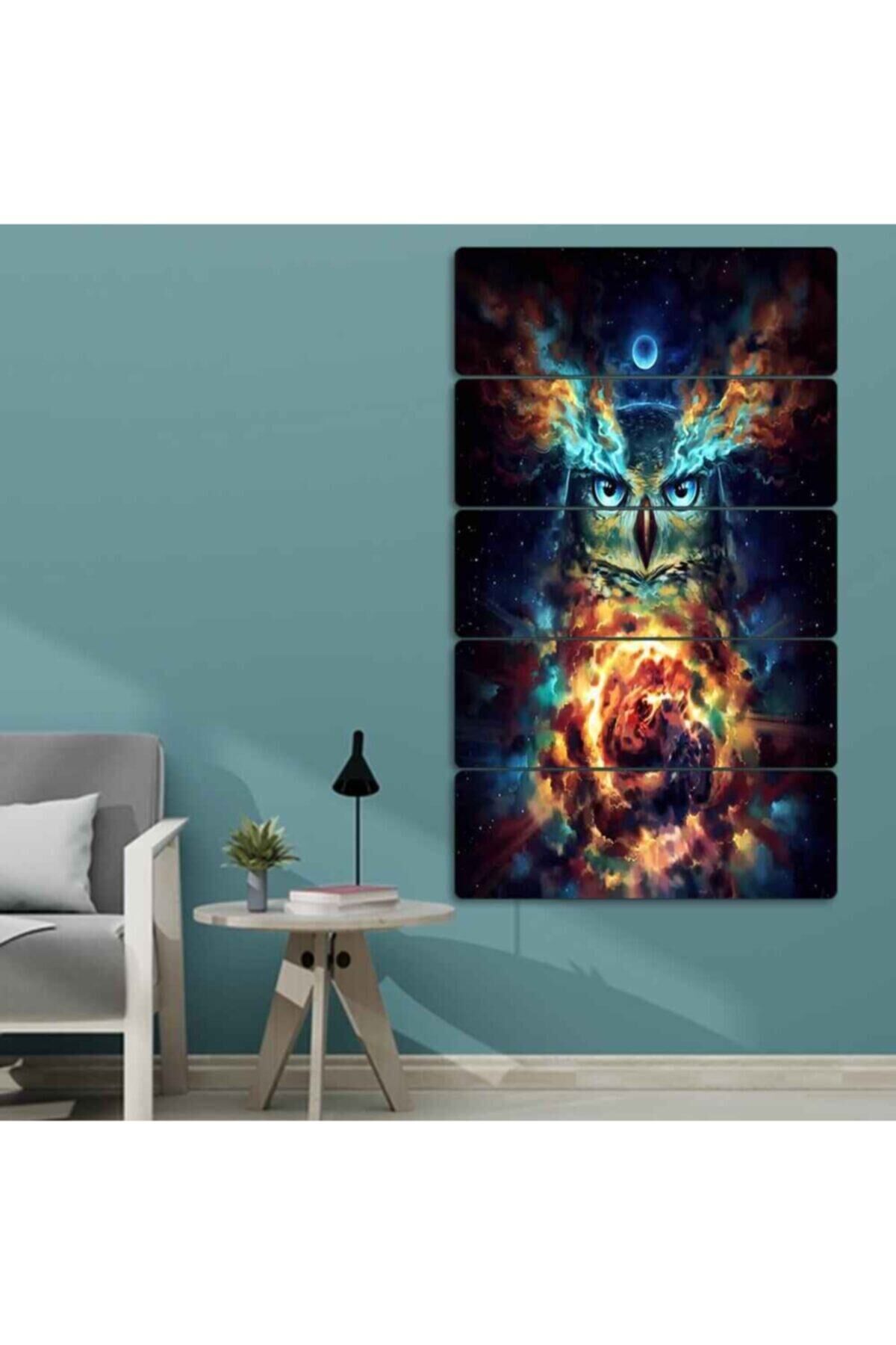 Renkli Baykuş - 5 Parçalı Tablo