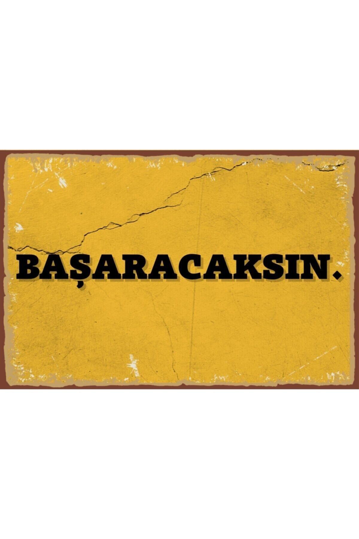 Başaracaksın Duvar Yazıları Retro Ahşap Poster