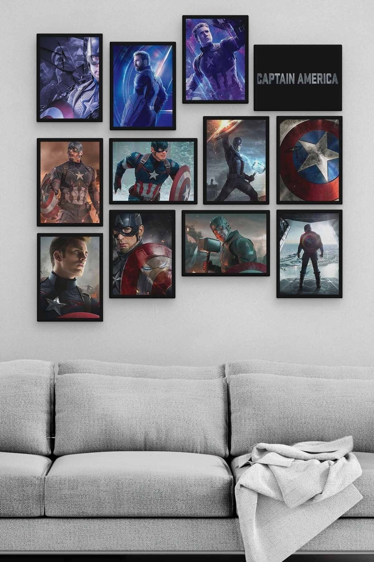 Captain America 12 Parça Ahşap Mdf Tablo Zlltb322