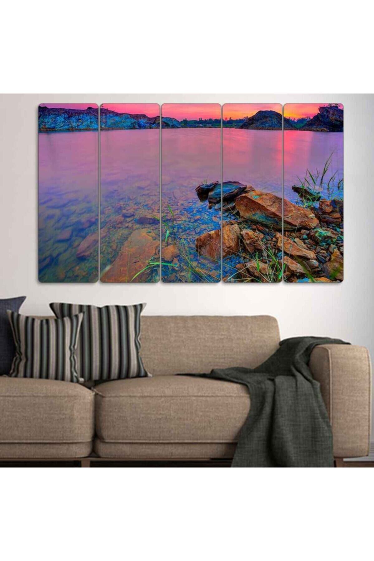 Manzara, Gün Batımı, Deniz- 5 Parçalı Tablo