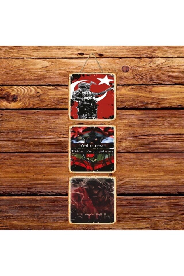 Türke Dünya Yetmez Üçlü Retro Ahşap Poster