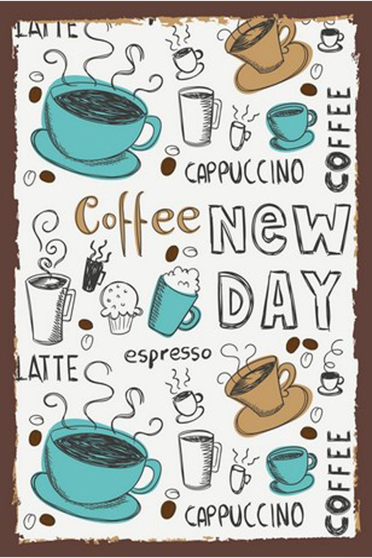 Çay ve Kahve Tasarımlı Ahşap Poster