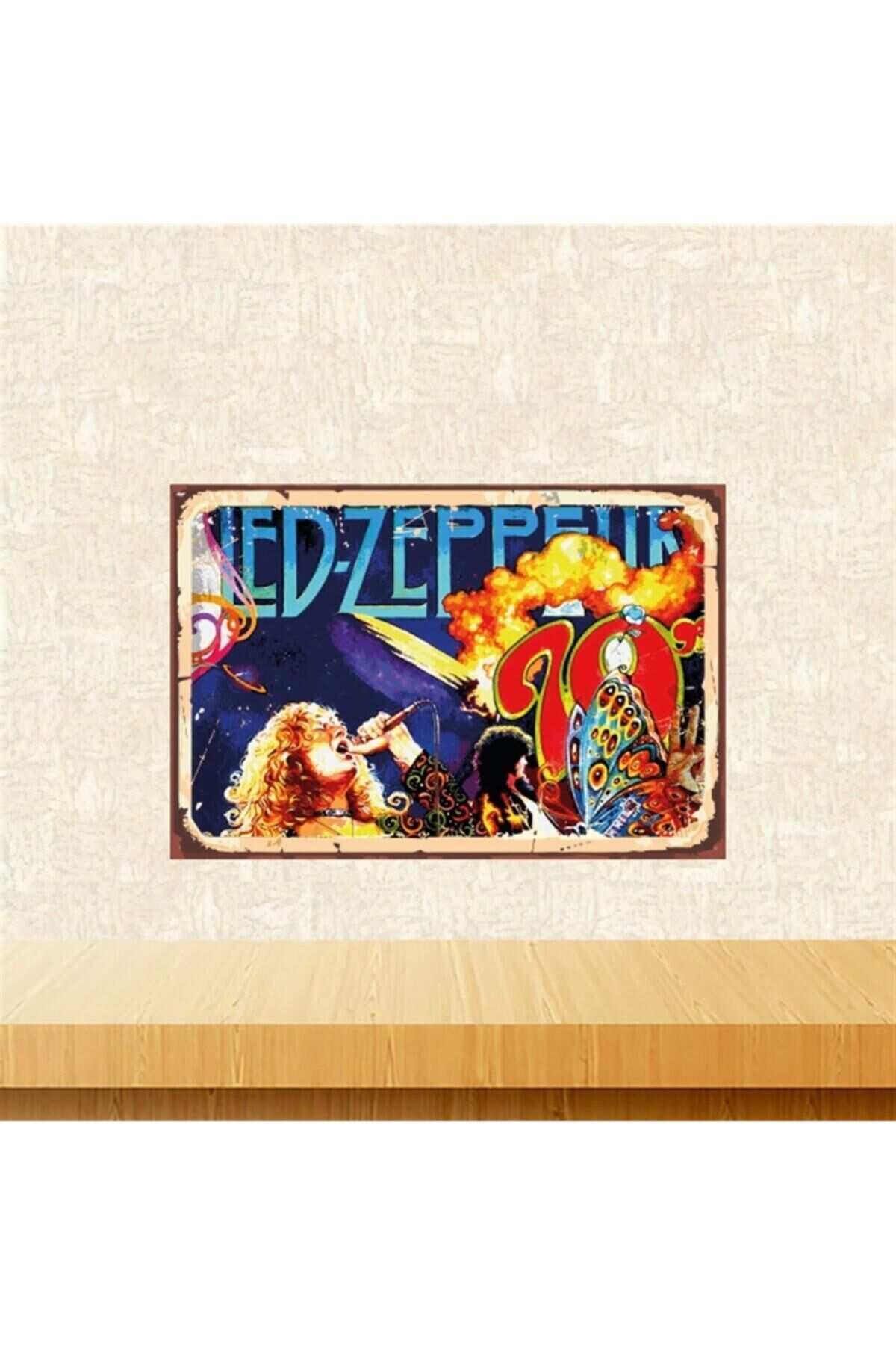 Led Zeppelin Tasarımlı 20-30 cm Retro Ahşap Tablo Tkfx5392