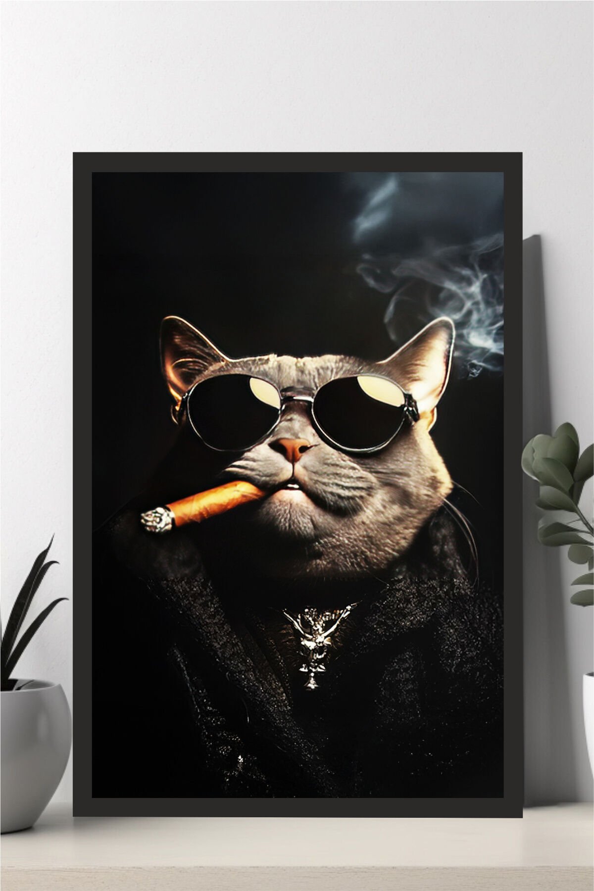 Kedi tasarımlı Çerçeve Görünümlü Mdf Tablo