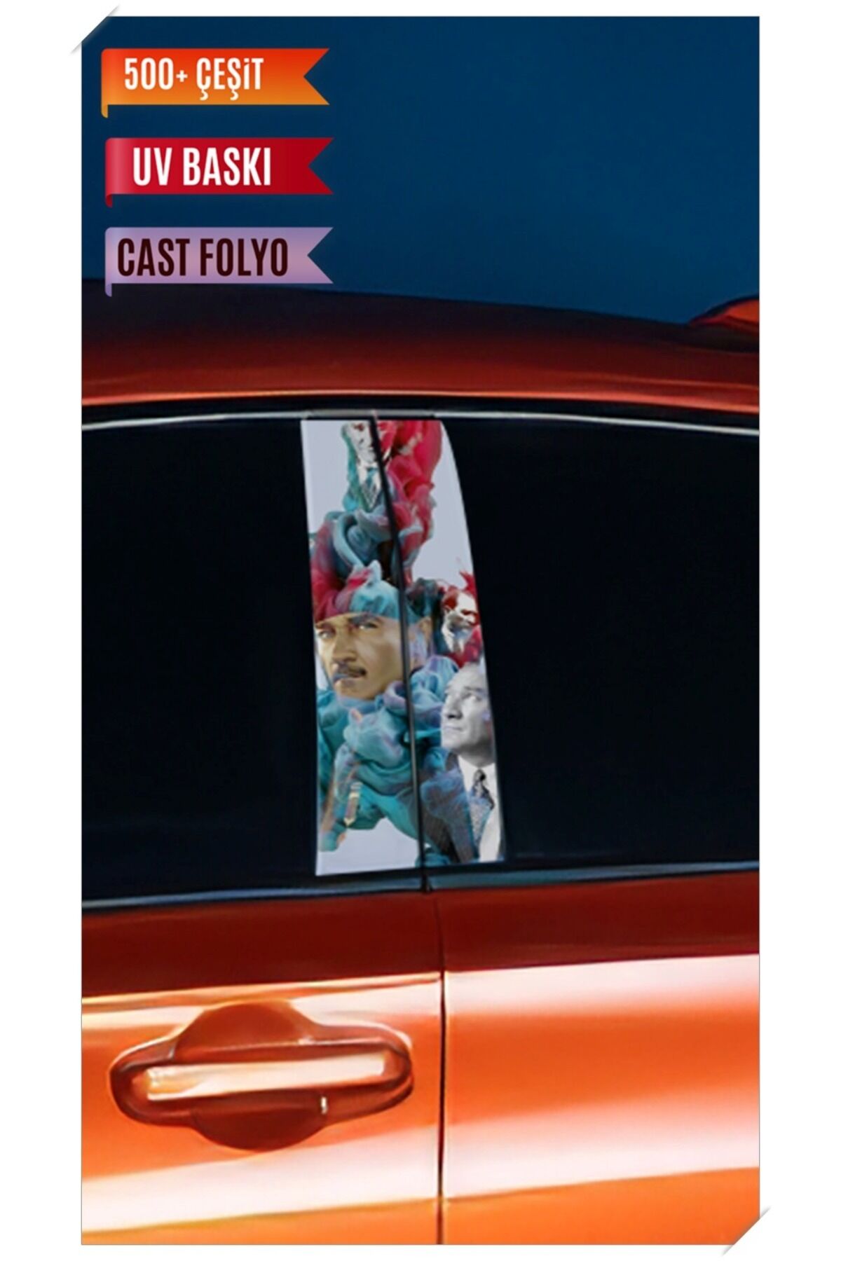 Araç Kapı Direk Kaplama Folyosu Atatürk Desenli (Sağ Sol Takım) (2 Adet) - 22x50 Cm