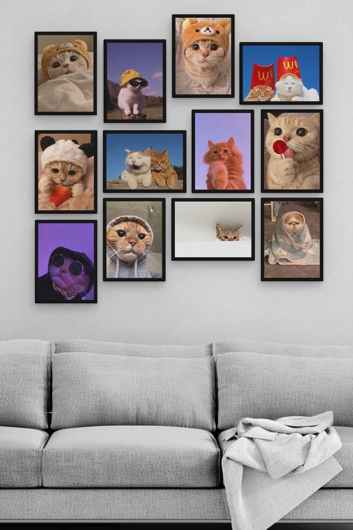 Kedi 12 Parça Ahşap Mdf Tablo Zlltb220