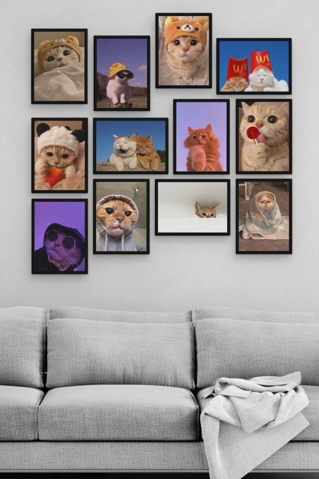 Kedi 12 Parça Ahşap Mdf Tablo Zlltb220