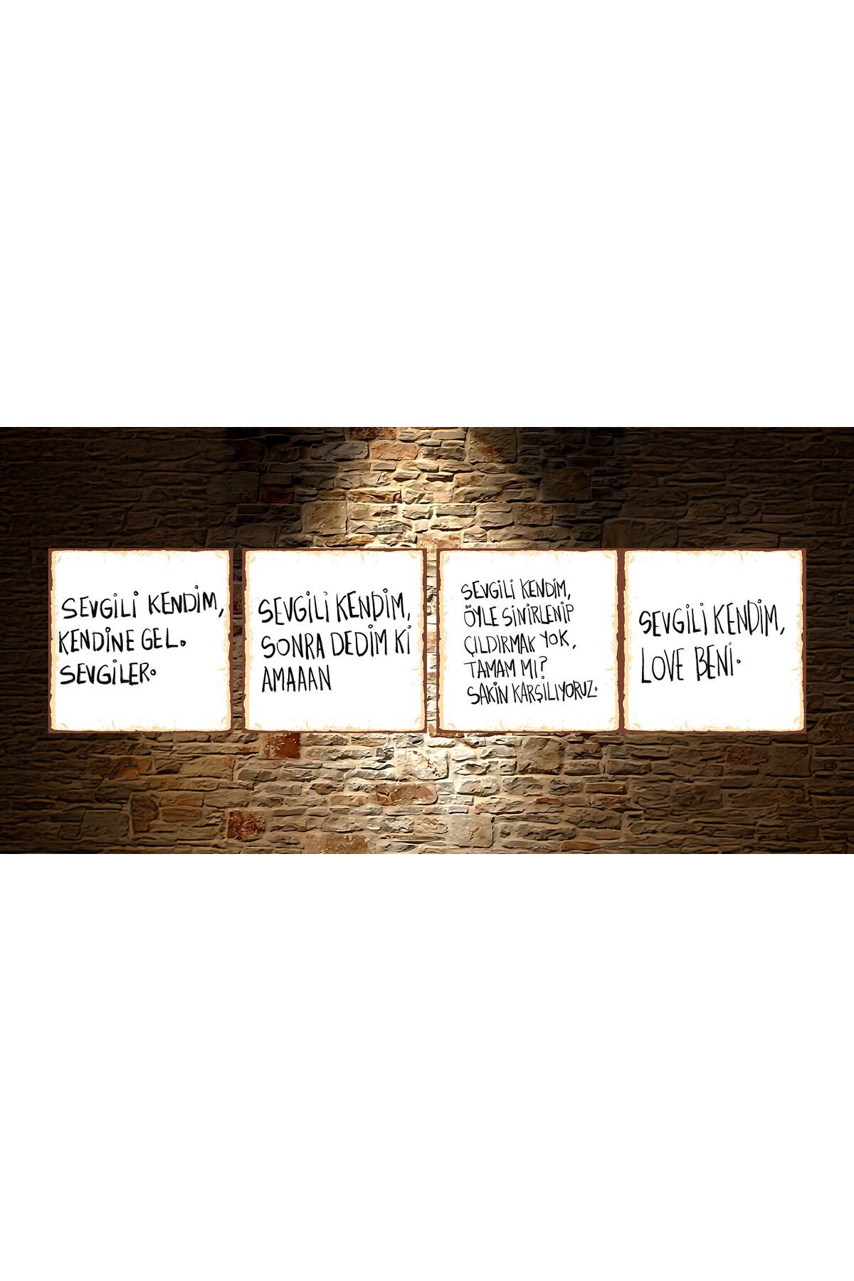 Özlü Sözler 4 lü 20x20 Retro Ahşap Mdf Poster ÖS1001