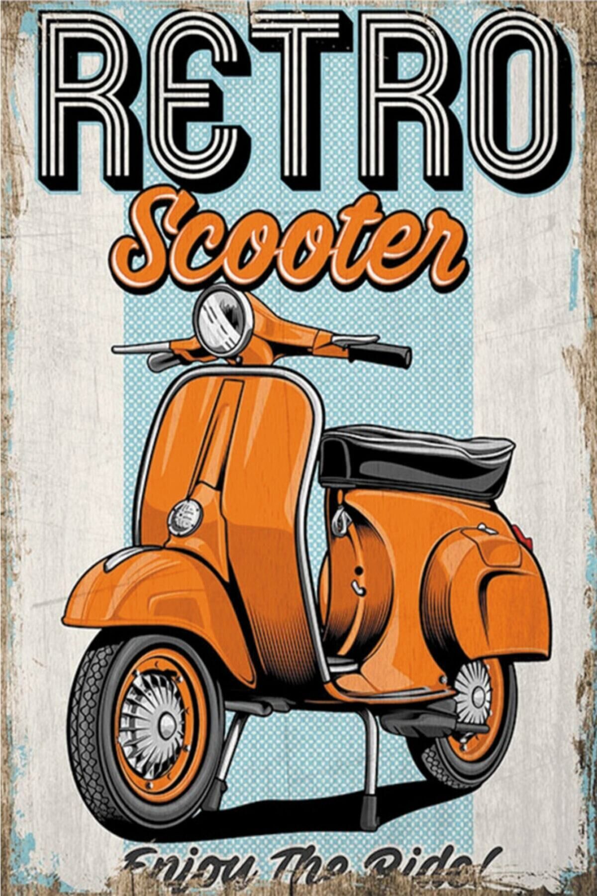Retro Scooter Ahşap Poster