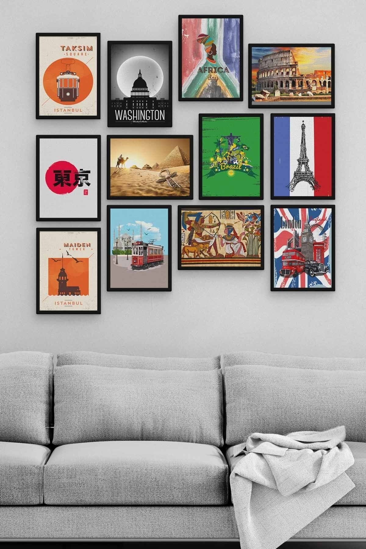 Şehirler 12 Parça Ahşap Mdf Tablo Tgtb1586