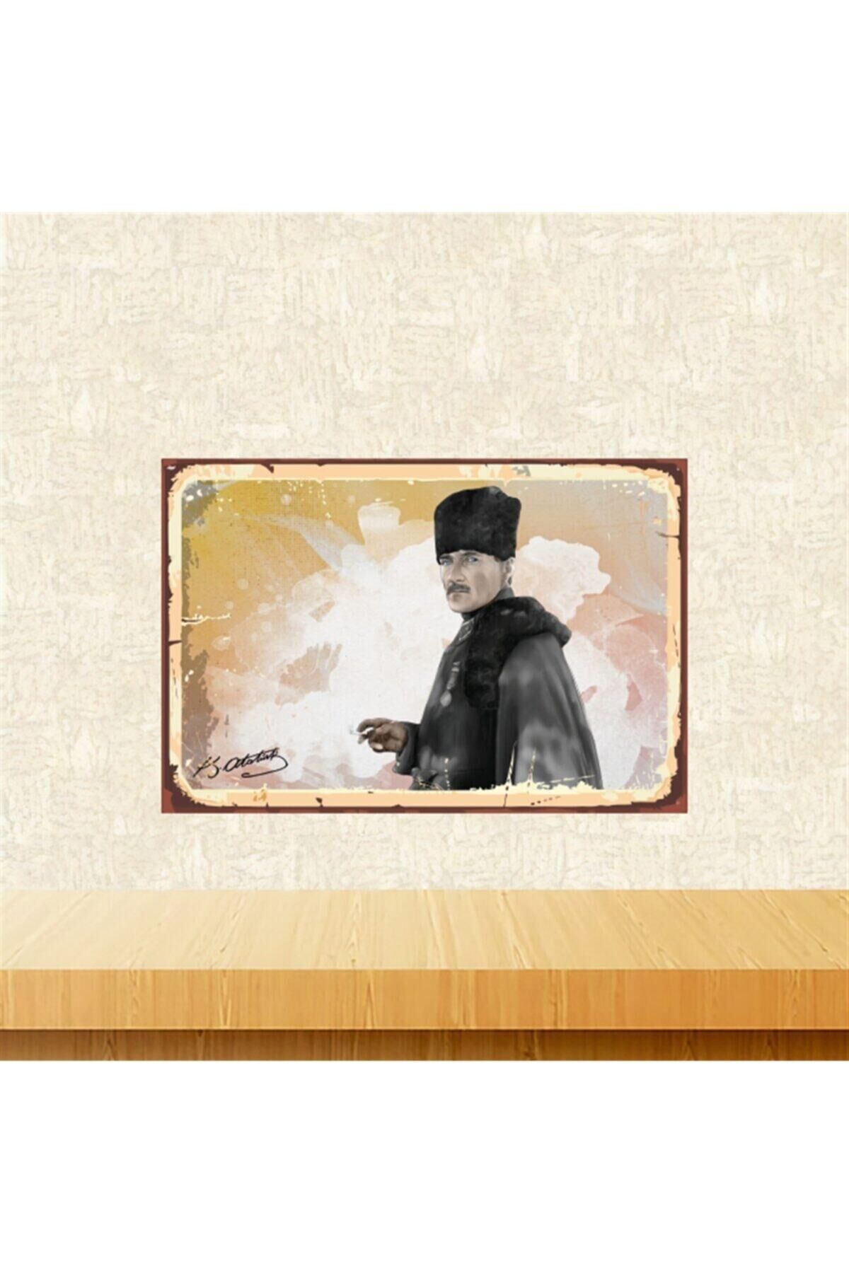 Kemal Atatürk Tasarımlı 20-30 Cm Retro Ahşap Tablo Tkfx5421