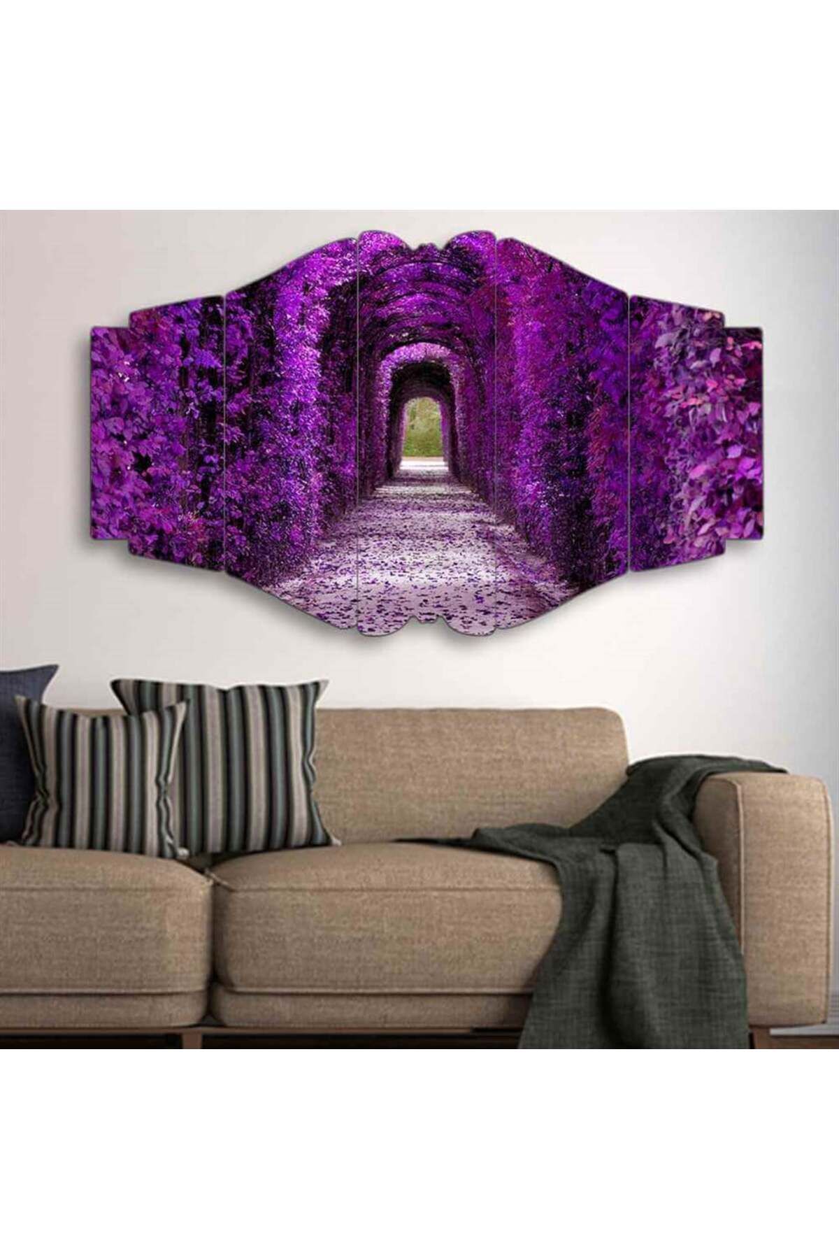 Mor Çiçekli Tünel - 5 Parçalı Tablo