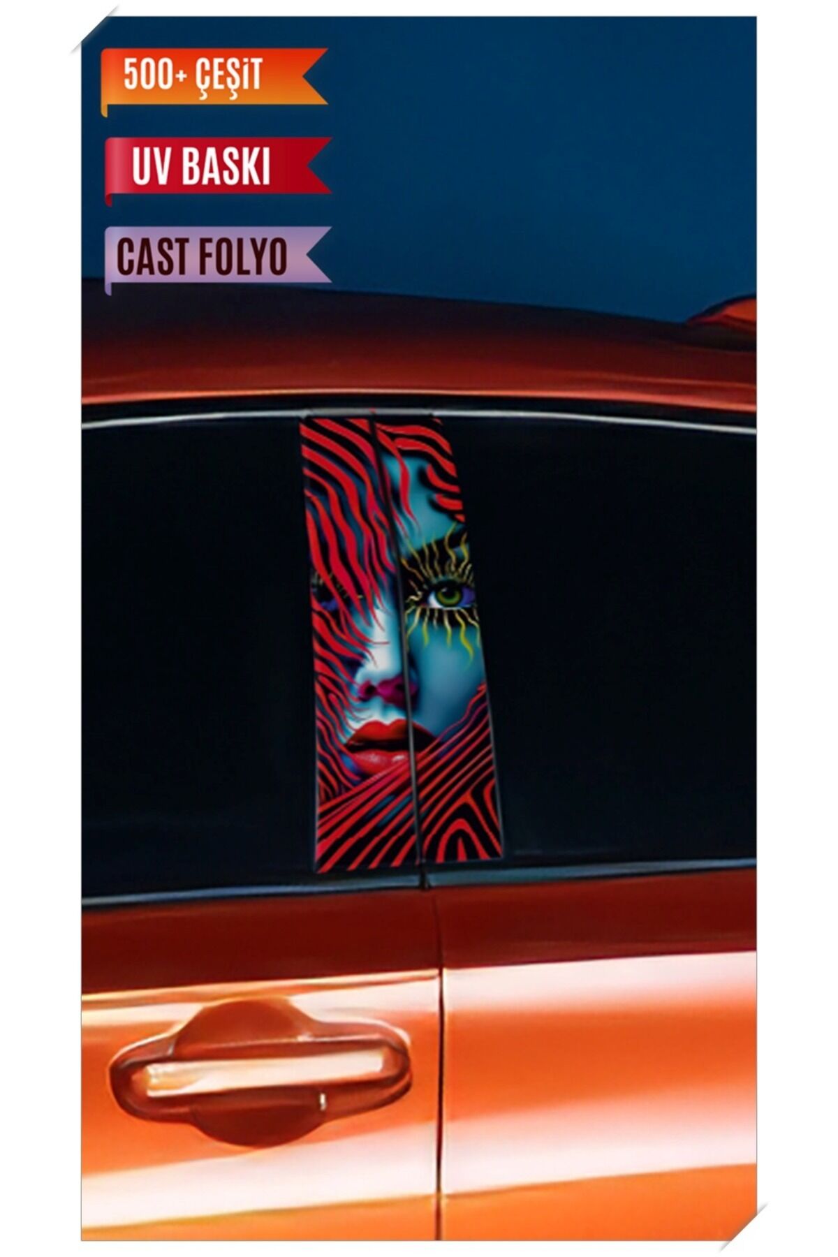 Araç Kapı Direk Kaplama Folyosu Kız Desenli (Sağ Sol Takım) (2 Adet) - 22x50 Cm