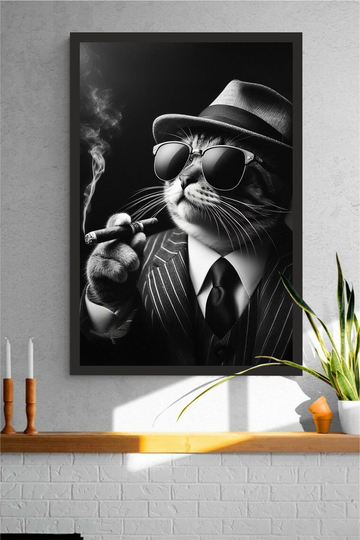 Kedi tasarımlı Çerçeve Görünümlü Mdf Tablo