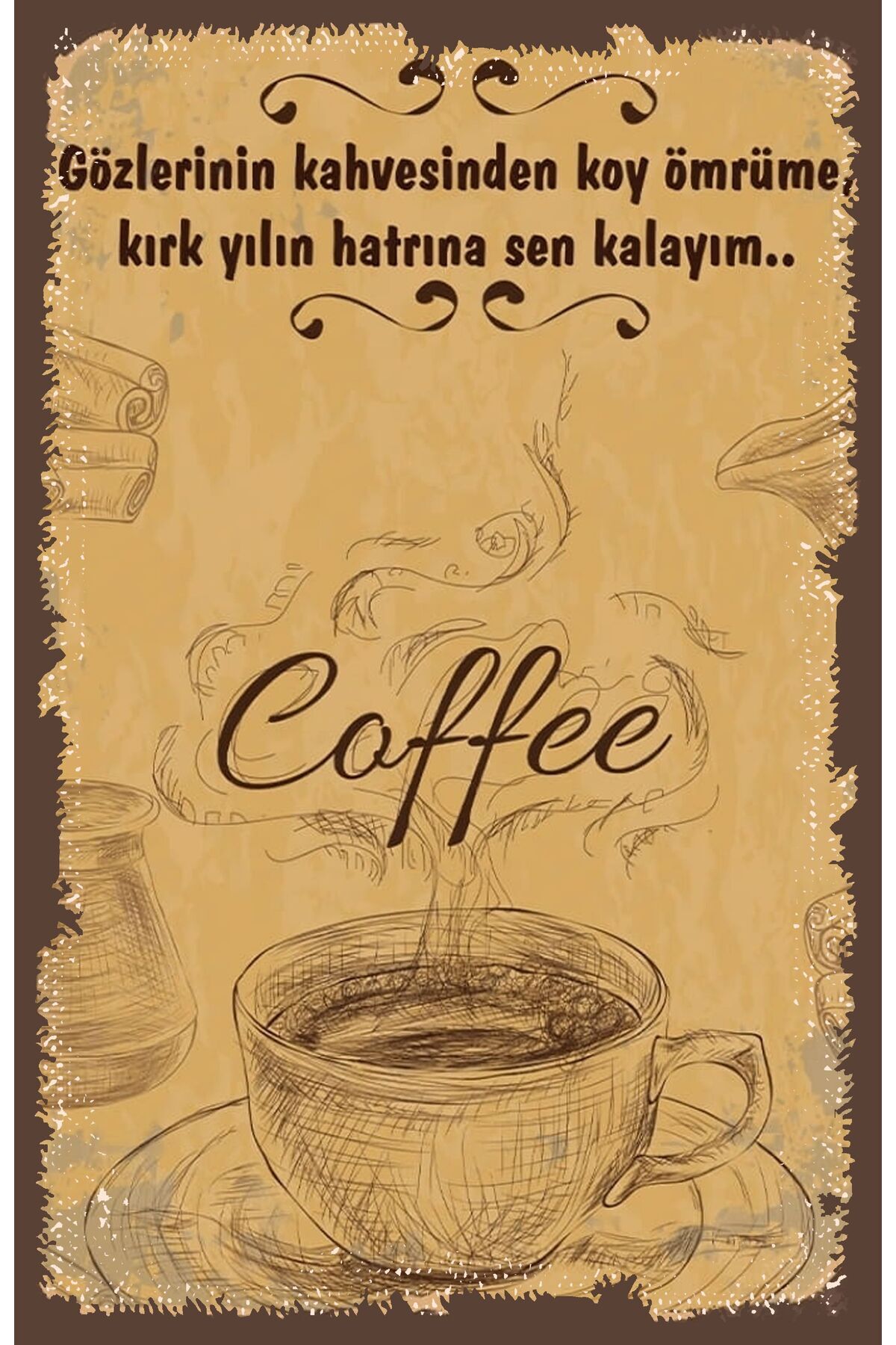 Çay ve Kahve Tasarımlı Ahşap Poster