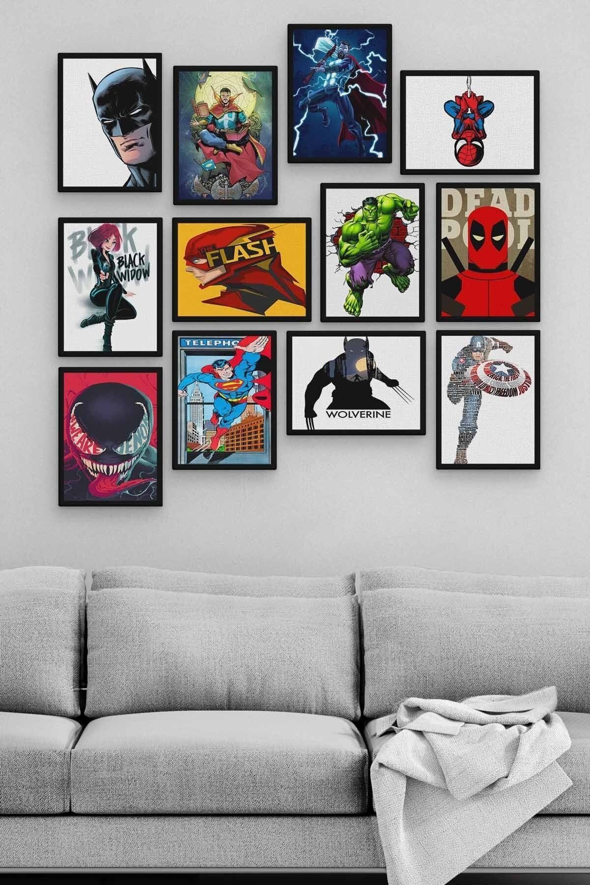 Süper Kahramanlar 12 Parça Ahşap Mdf Tablo Zlltb395