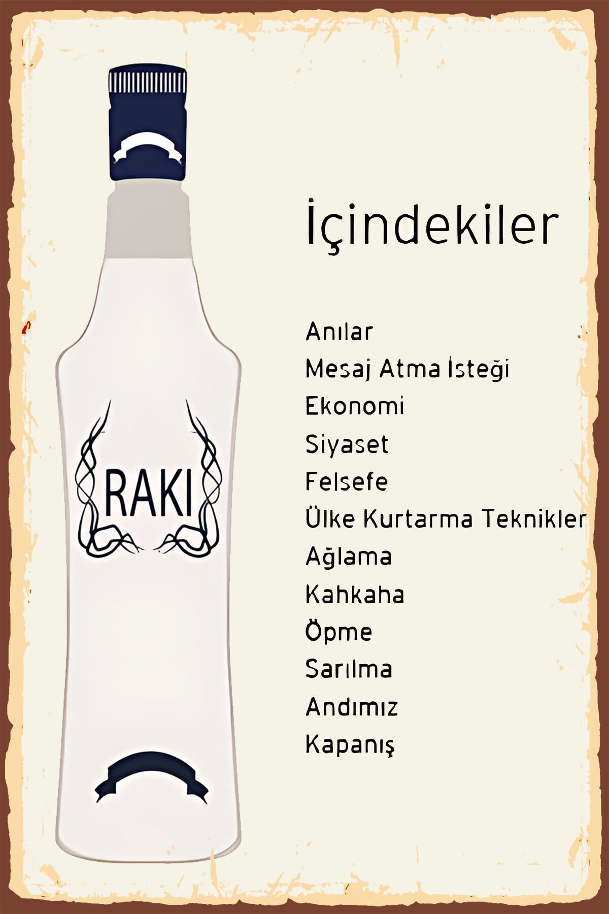 Rakı Sözleri Içindekiler Retro Ahşap Poster Tablo 20x30 Mdf