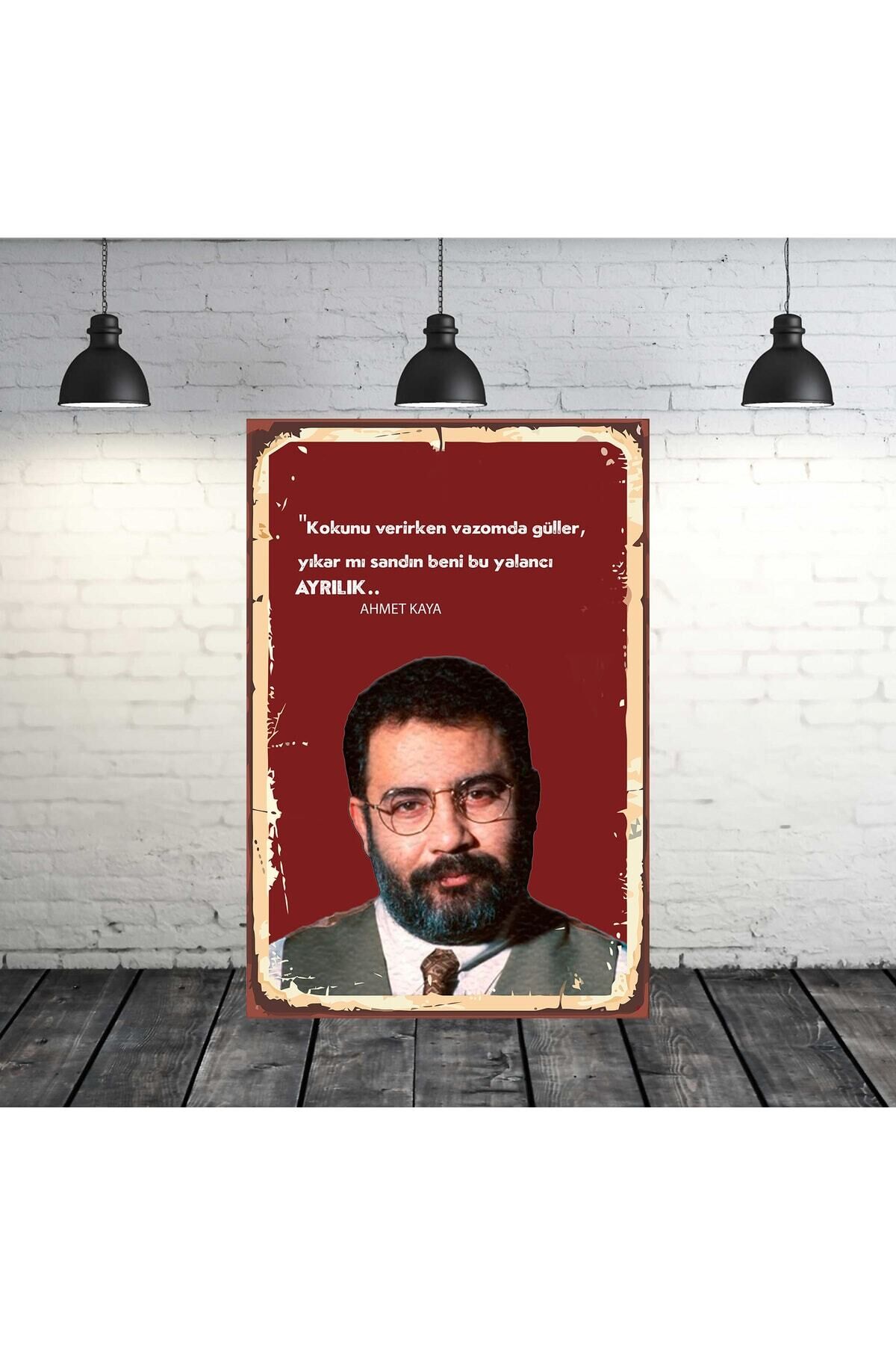 Yıkar Mı Sandın Beni Bu Yalancı Ayrılık Ahmet Kaya Tasarımlı 20x30 Cm Retro Ahşap Tablo