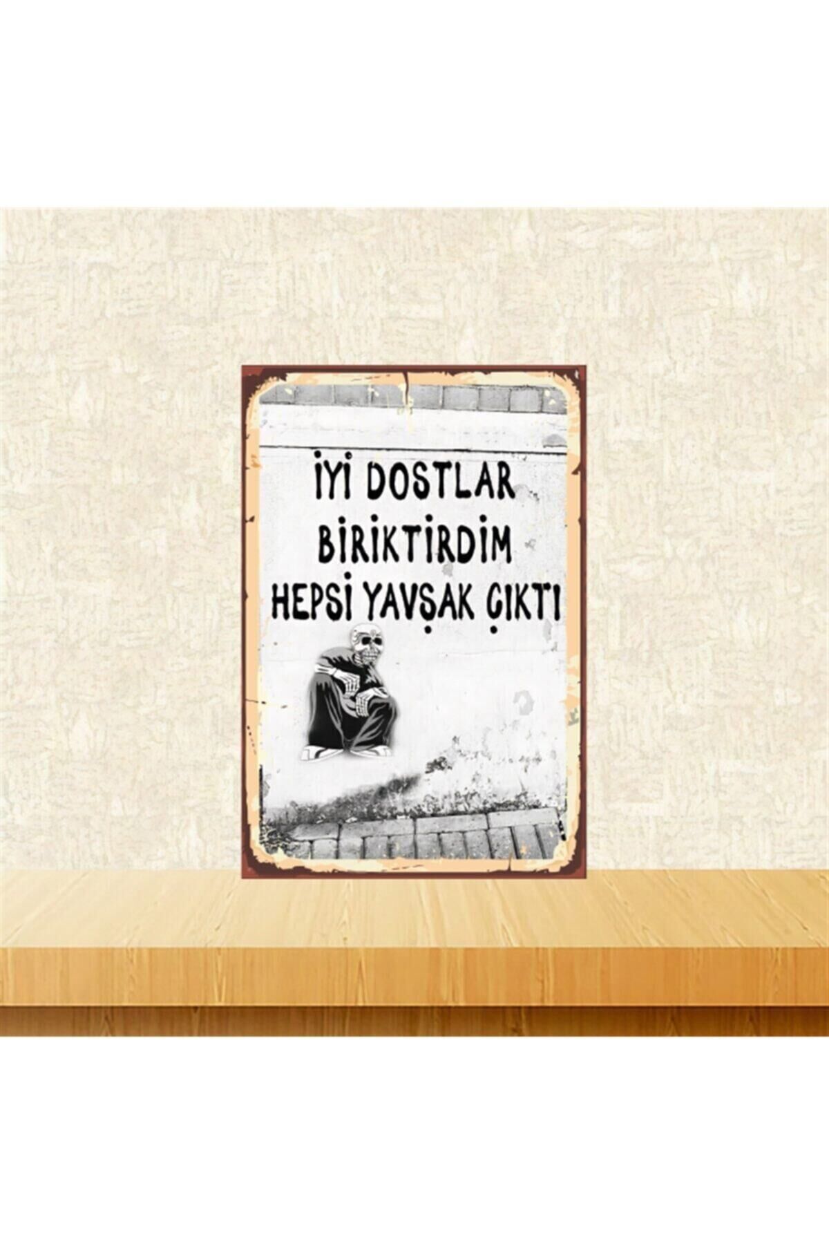 Iyi Dostlar Biriktirdim Tasarımlı 20-30 cm Retro Ahşap Tablo Tkfx6047
