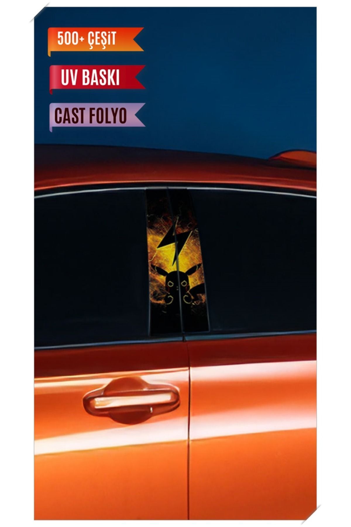 Araç Kapı Direk Kaplama Folyosu Pikachu Desenli (Sağ Sol Takım) (2 Adet) - 22x50 Cm