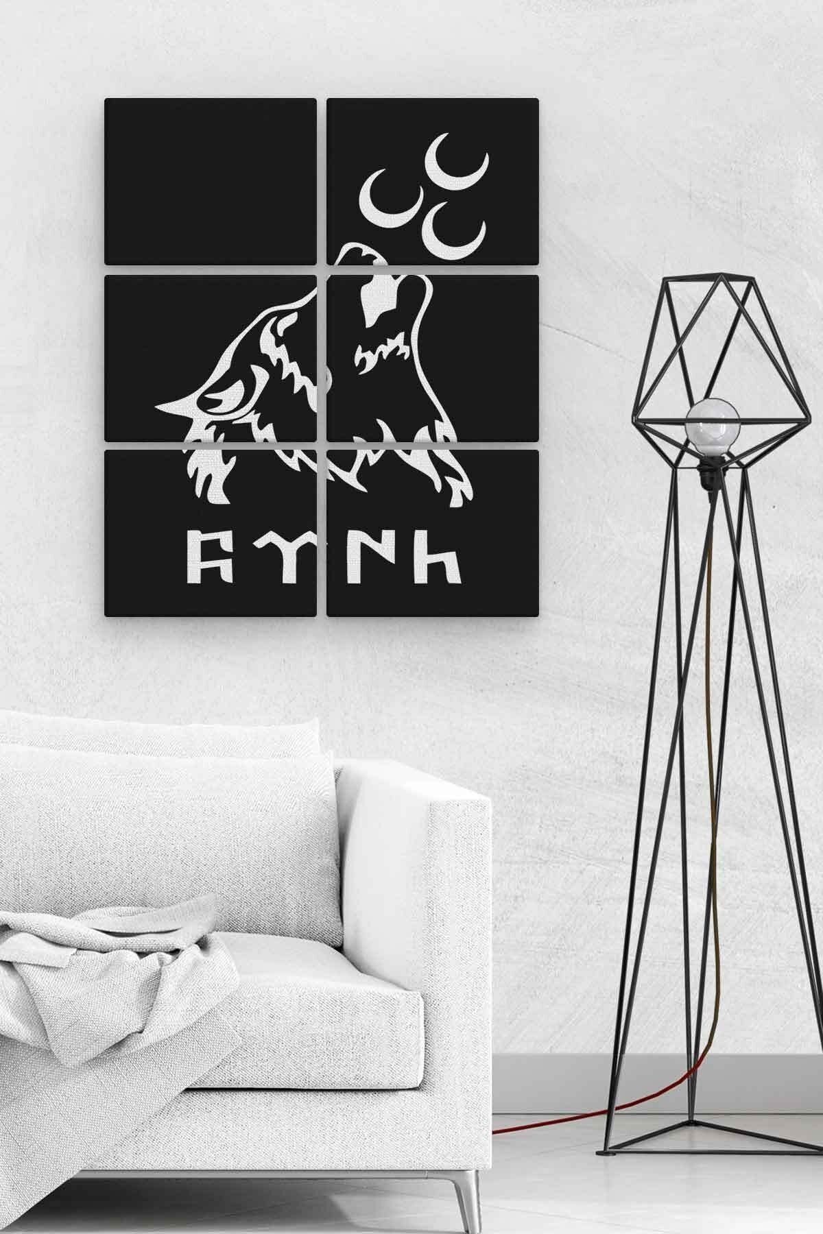 Üfleyen Kurt 6 Parça Ahşap Mdf Tablo Nhl4448