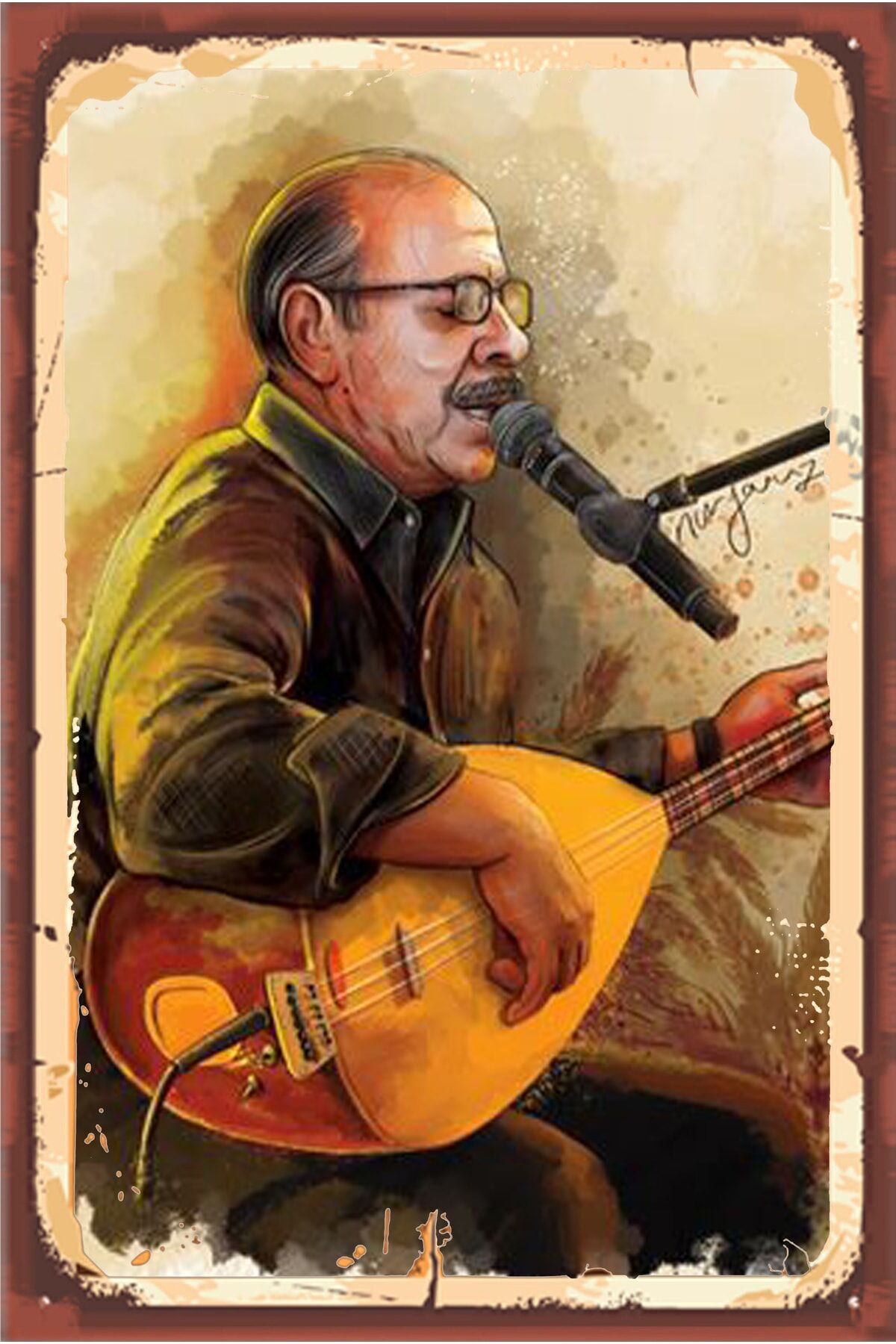 Neşet Ertaş Retro Ahşap Duvar Poster 20x30