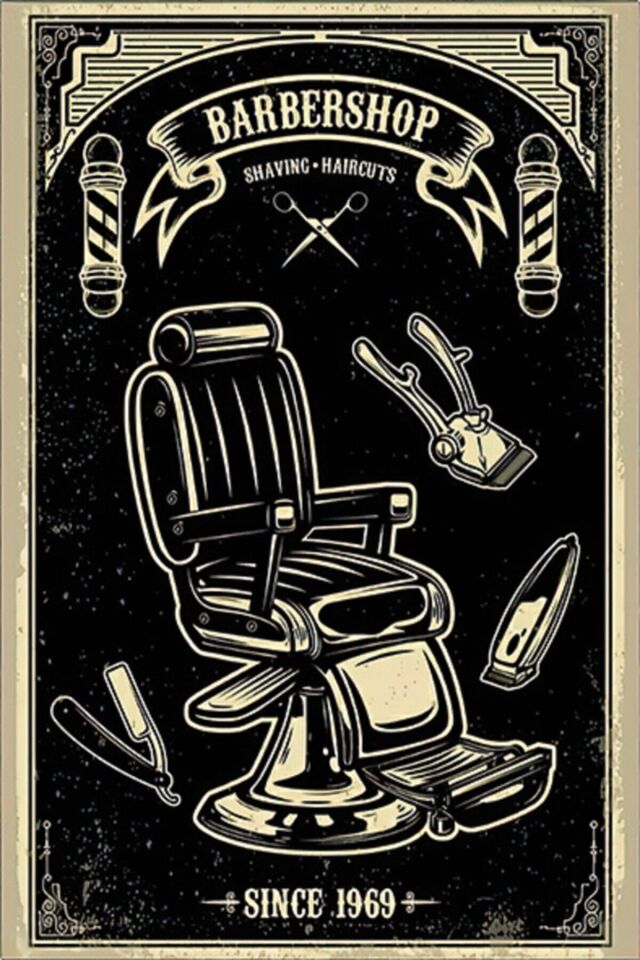 Barber Shop 004 Retro Ahşap Poster